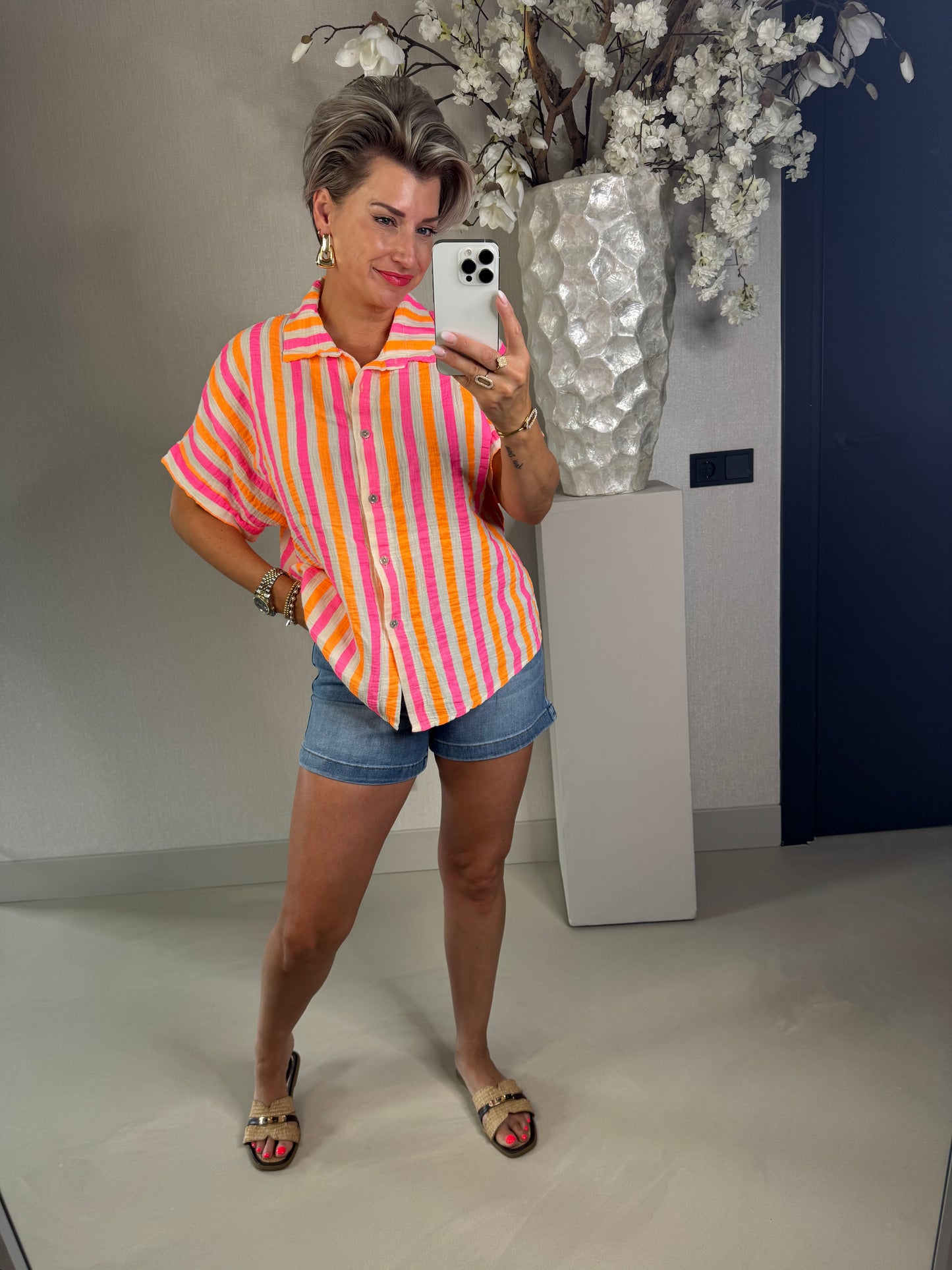 Blouse wafelstof streep