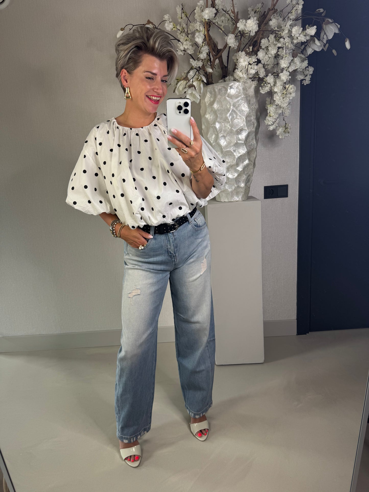 Blouse cropped polka dot