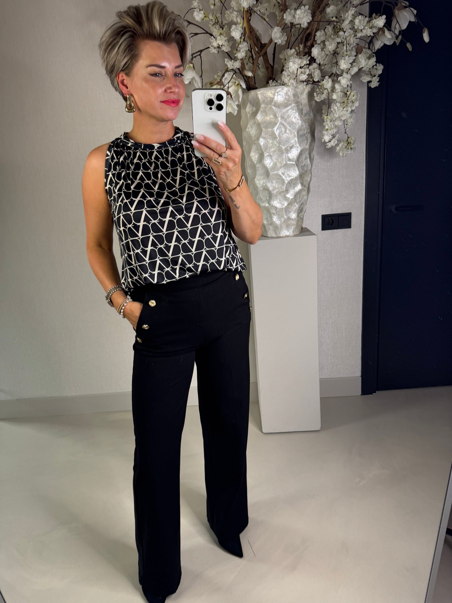 Travel top zwart wit