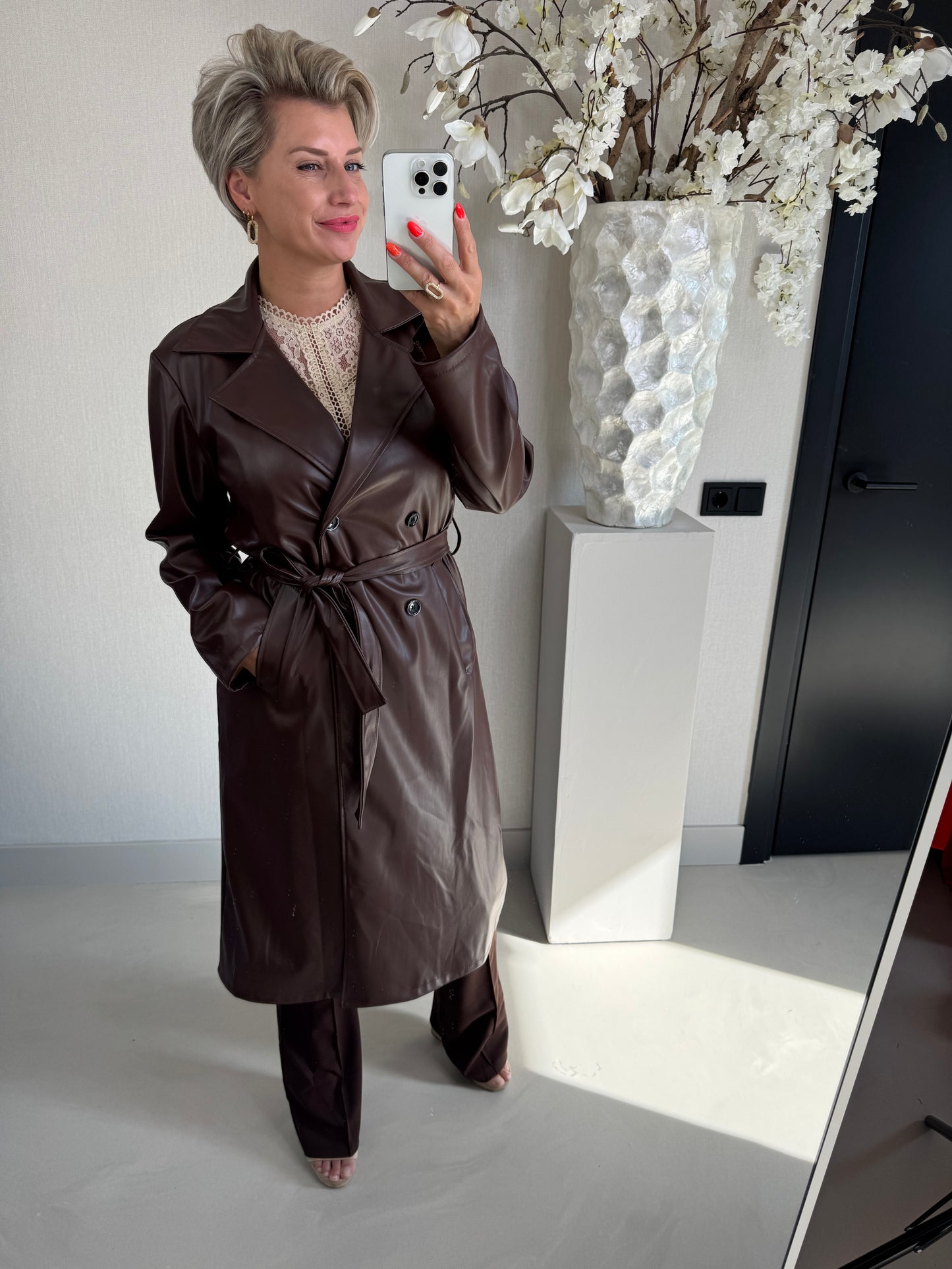 Trenchcoat leather choco