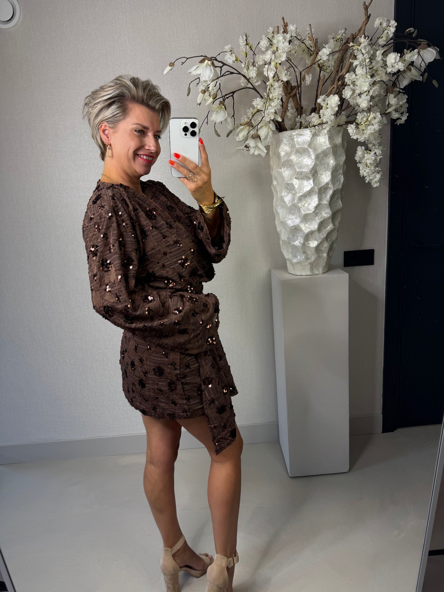 Jurk paillet bruin