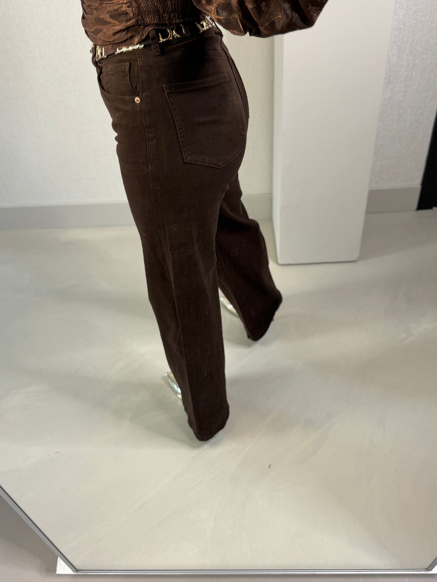 Jeans wide leg bruin