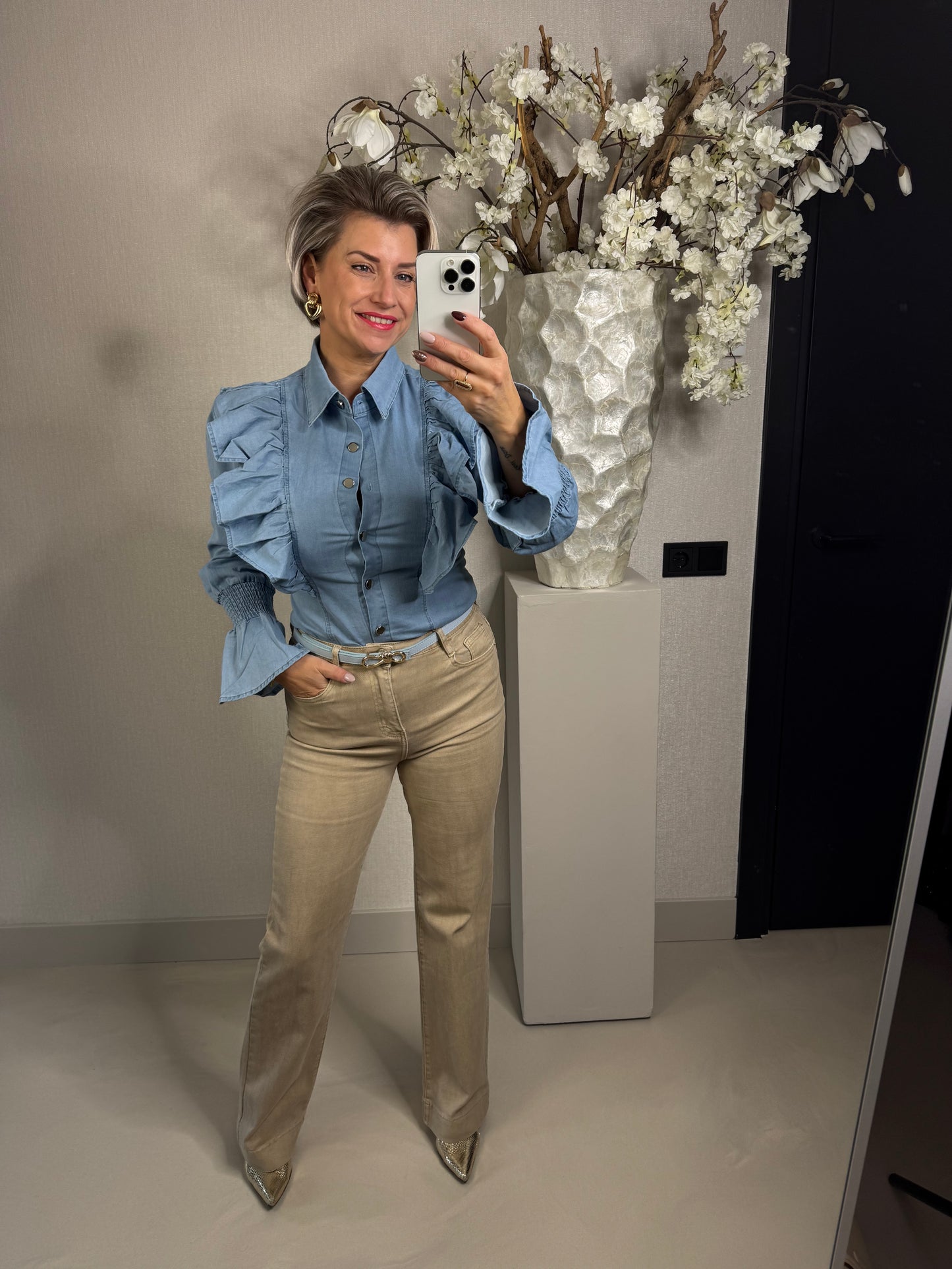 Jeans wide leg beige