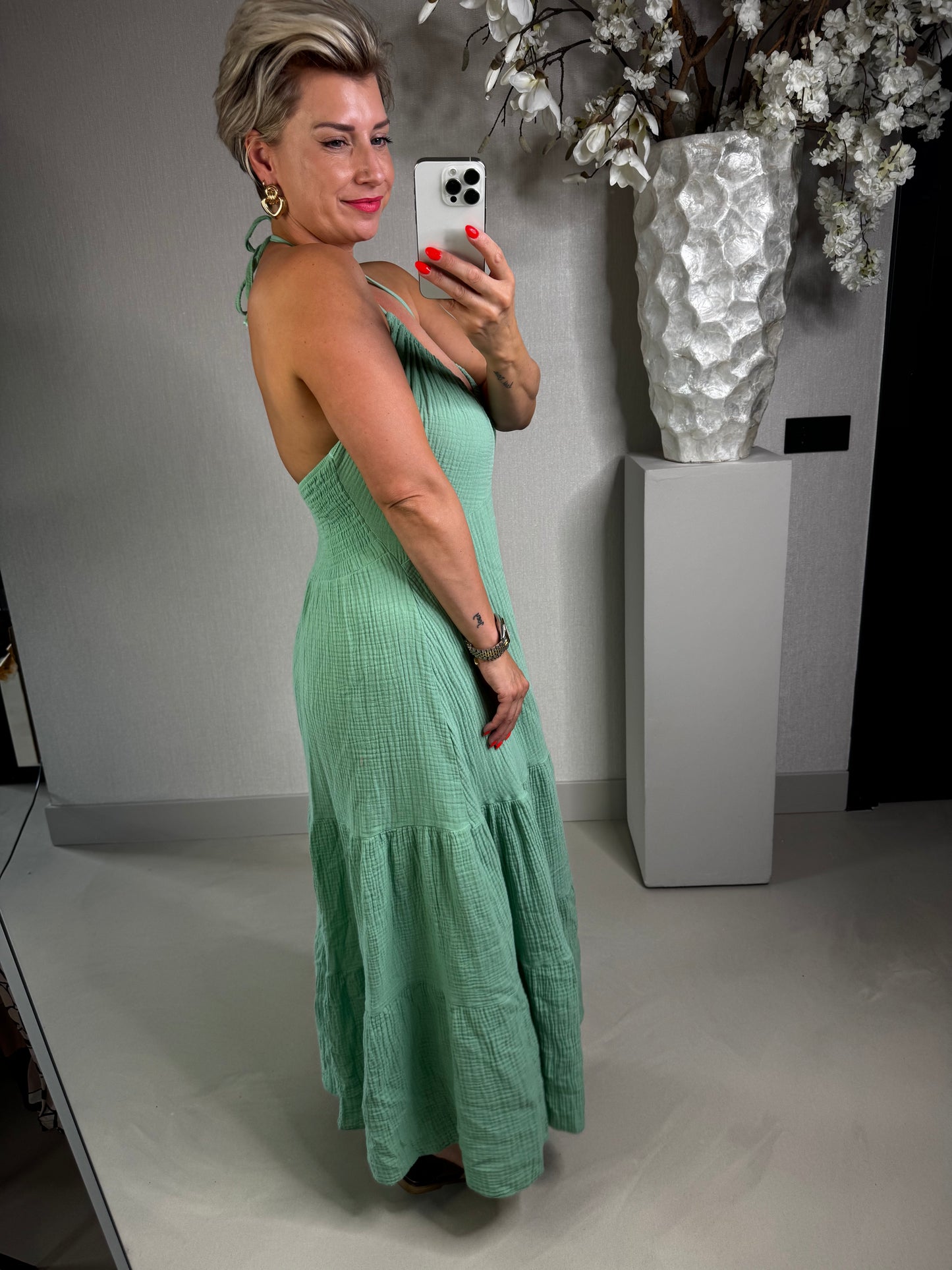 Jurk mousseline halter groen