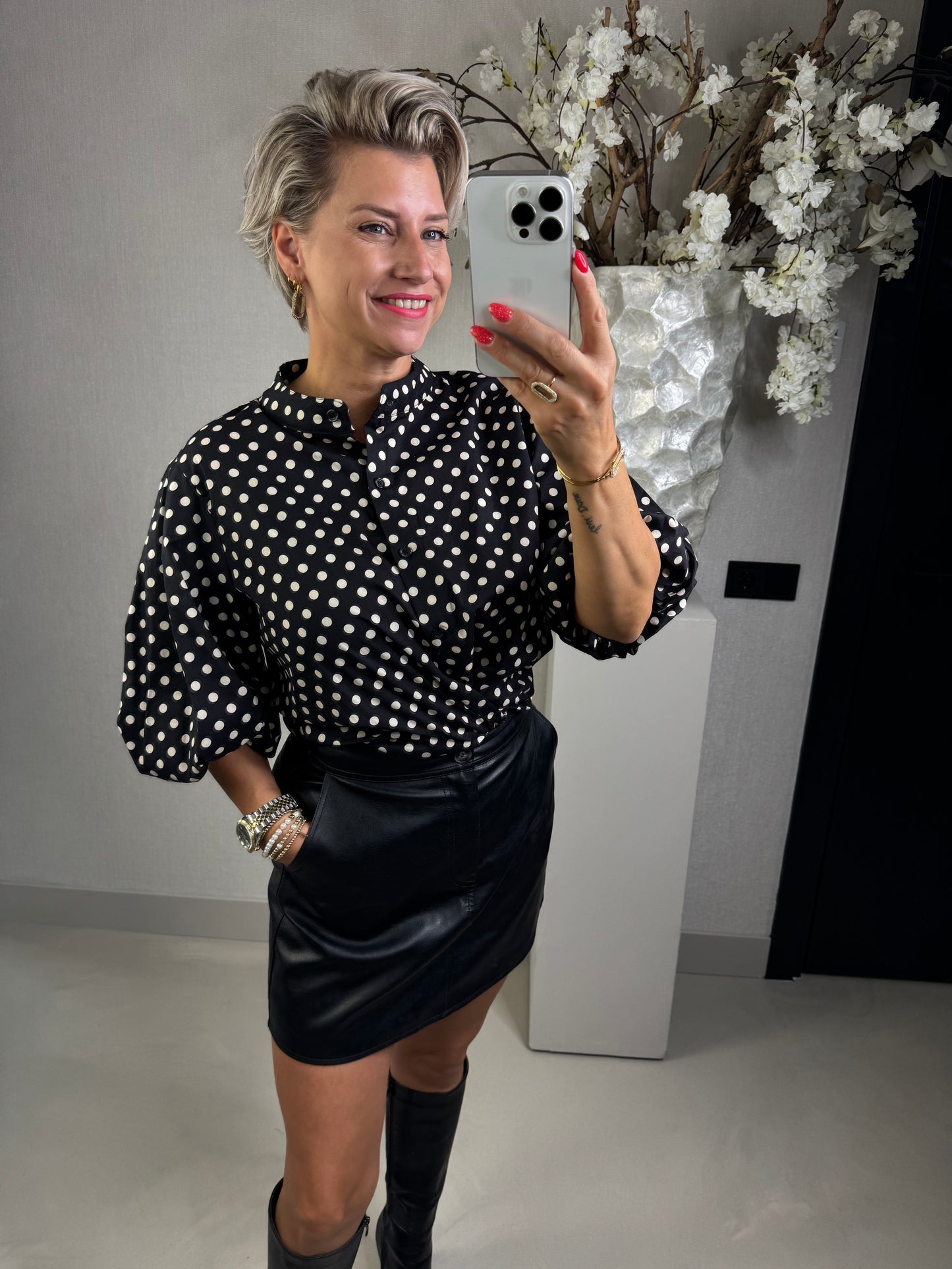 Blouse polka dot zwart