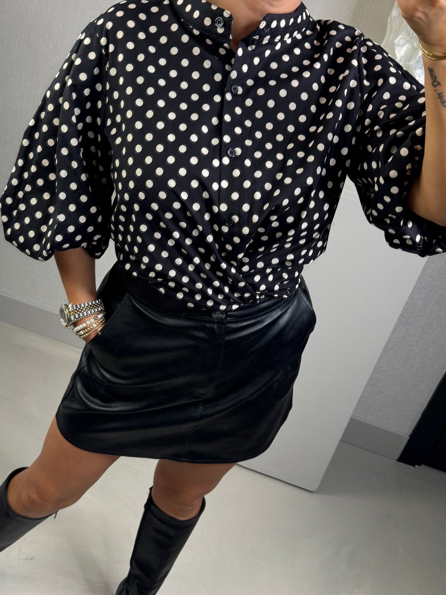 Blouse polka dot zwart