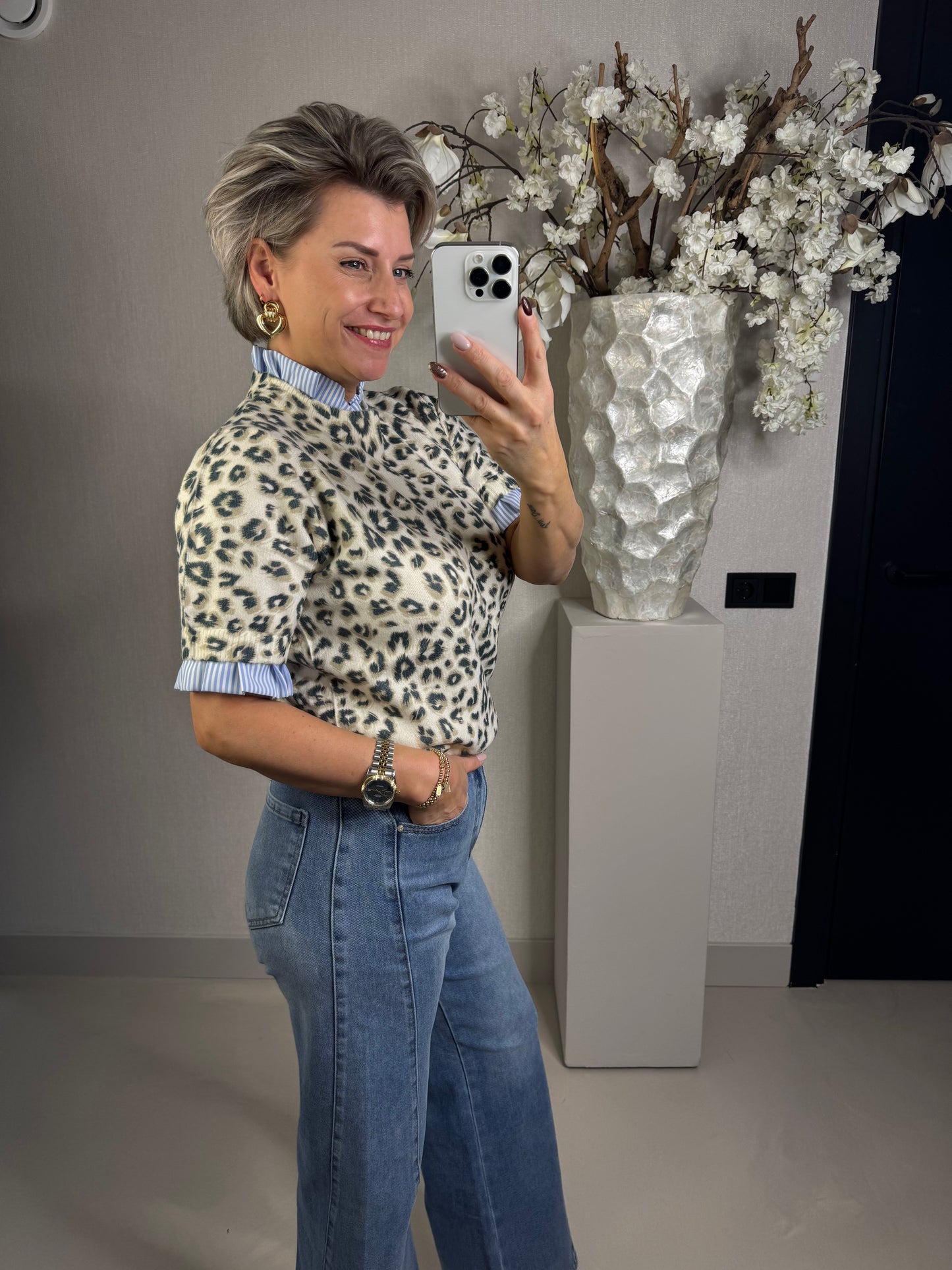 Trui panter blouse kraagje