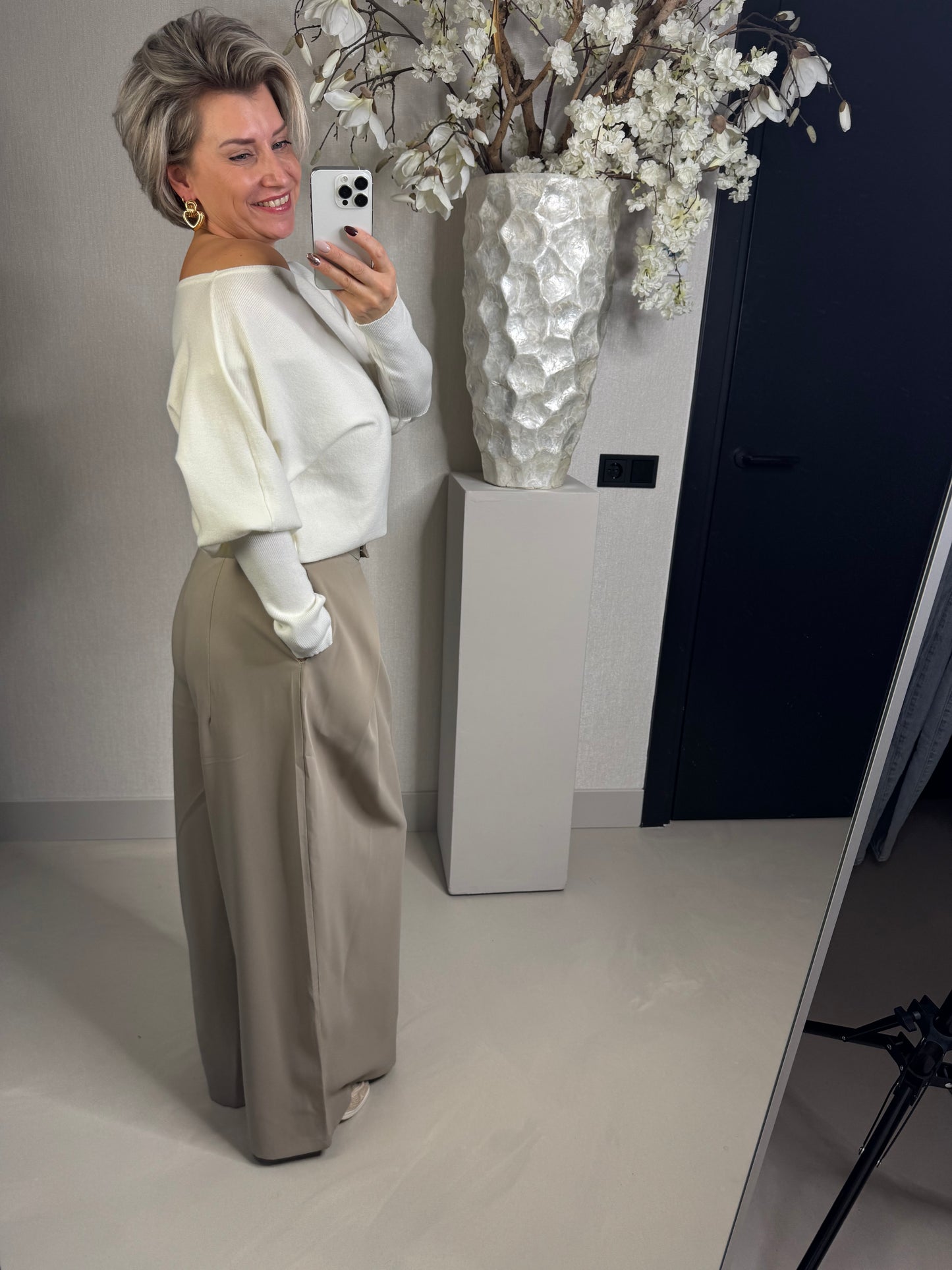 Pantalon wide leg beige