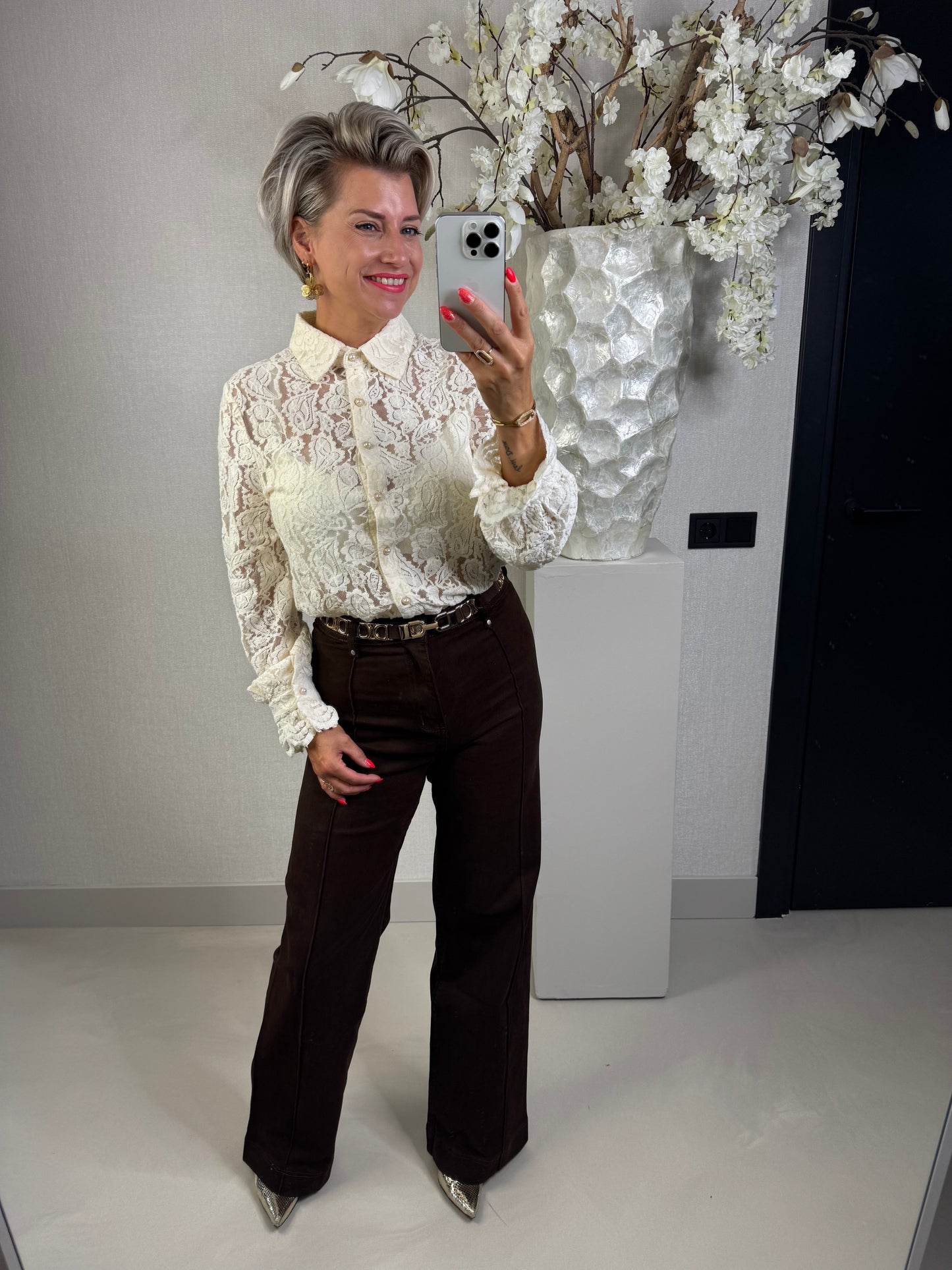 Wide leg jeans bruin