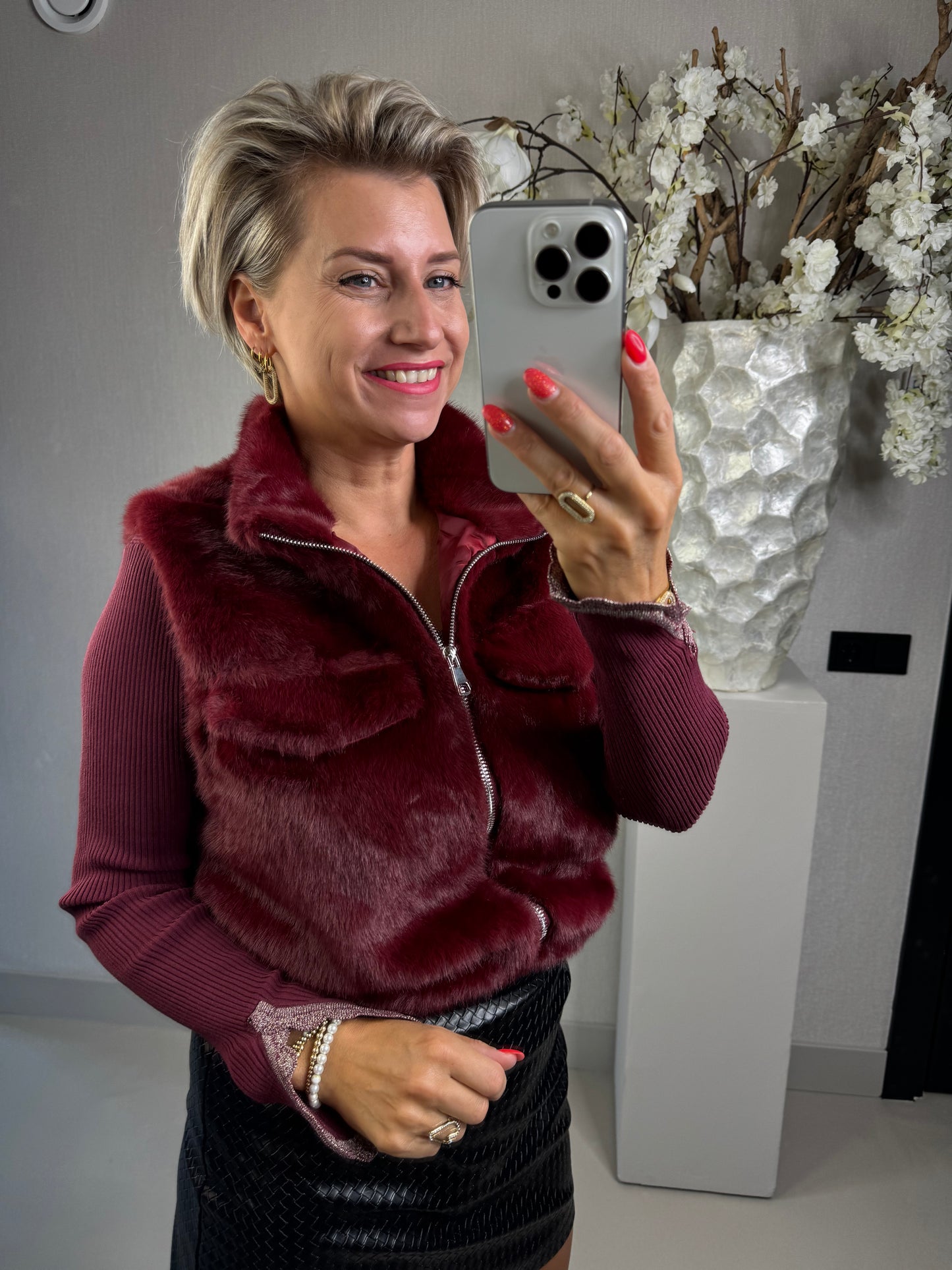 Bodywarmer bont bordeaux