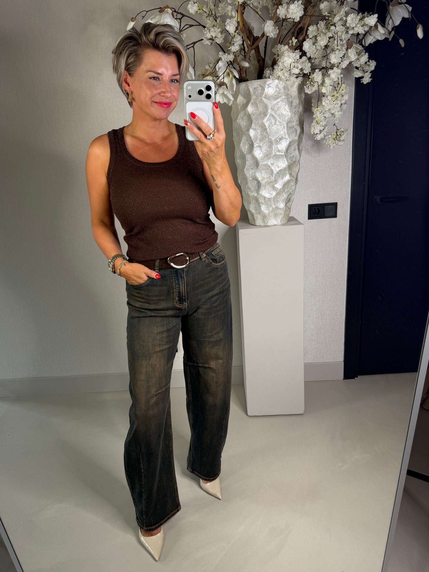 Top lurex bruin