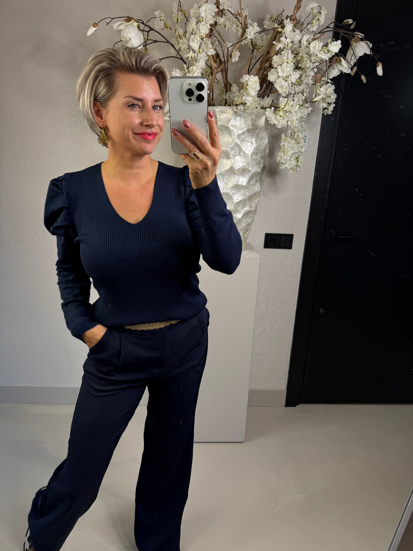 Top V-hals blauw