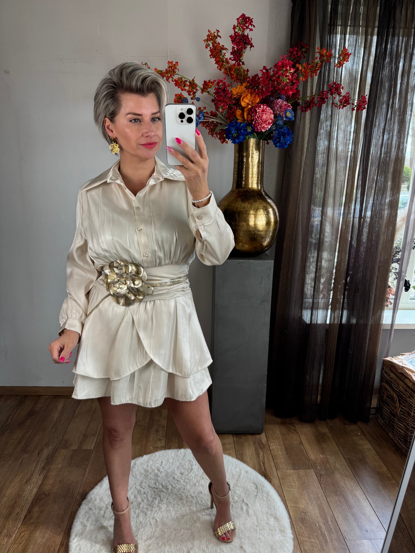 Jurk silk beige