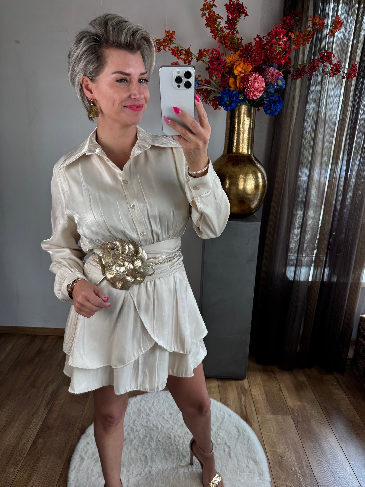 Jurk silk beige