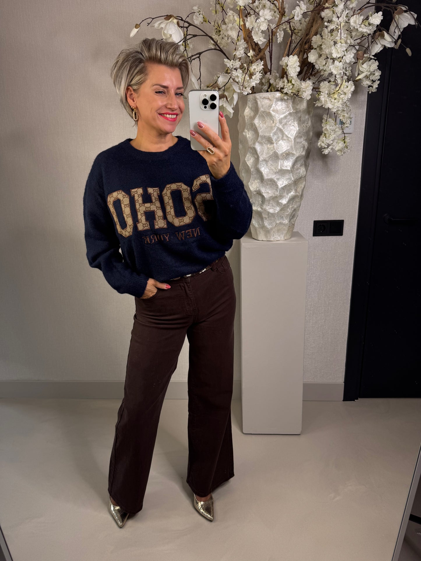 Wide leg jeans bruin