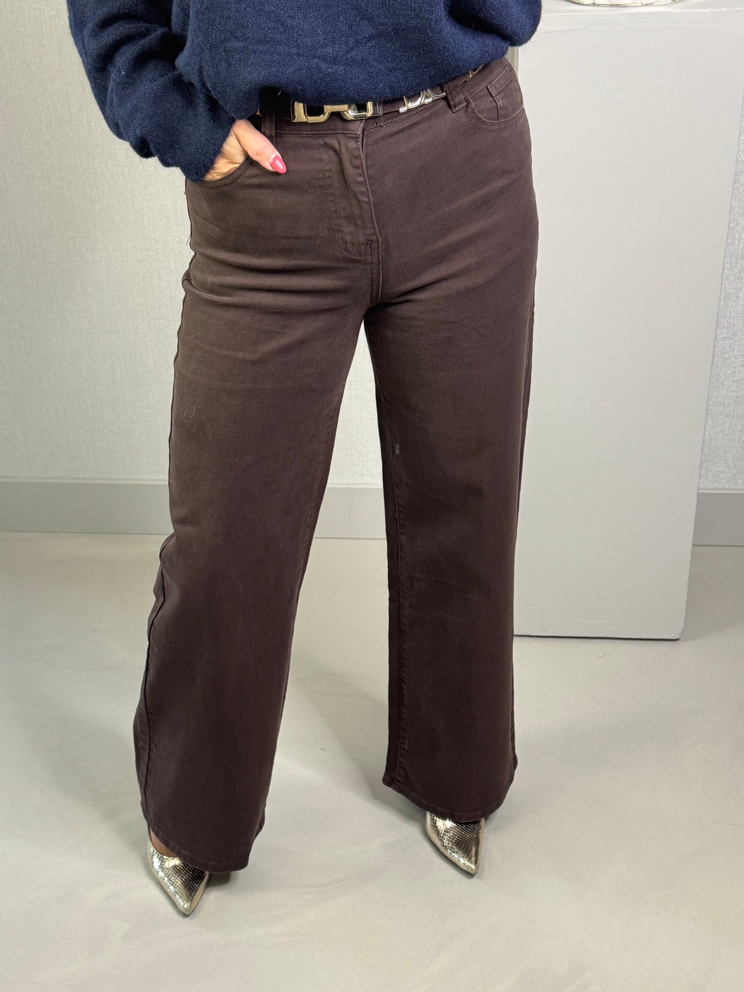 Wide leg jeans bruin