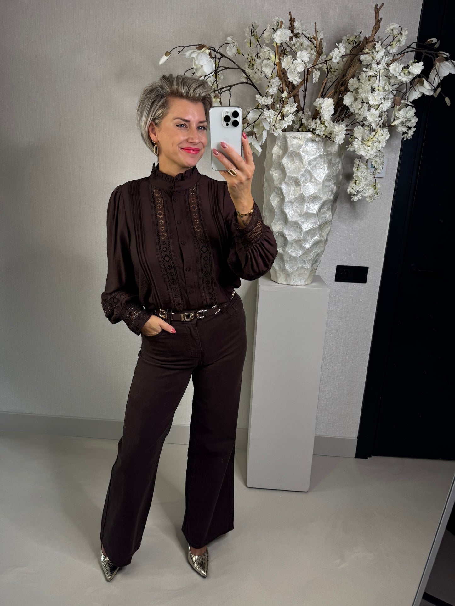 Wide leg jeans bruin