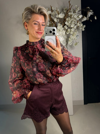 Blouse bordeaux bloemenprint