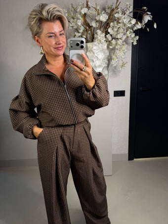 Bomber jas/vest bruin geruit