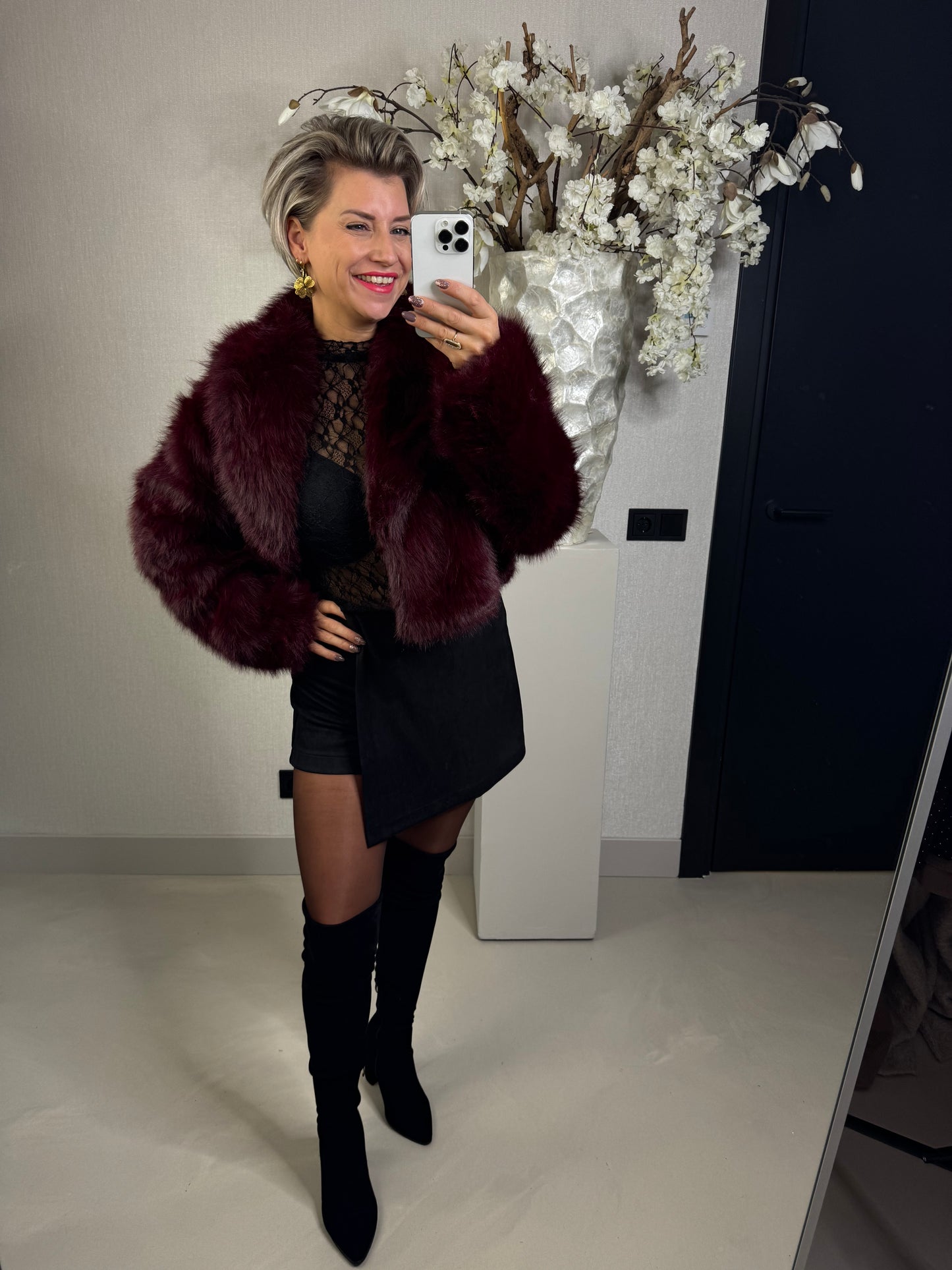 Fake fur jack bordeaux