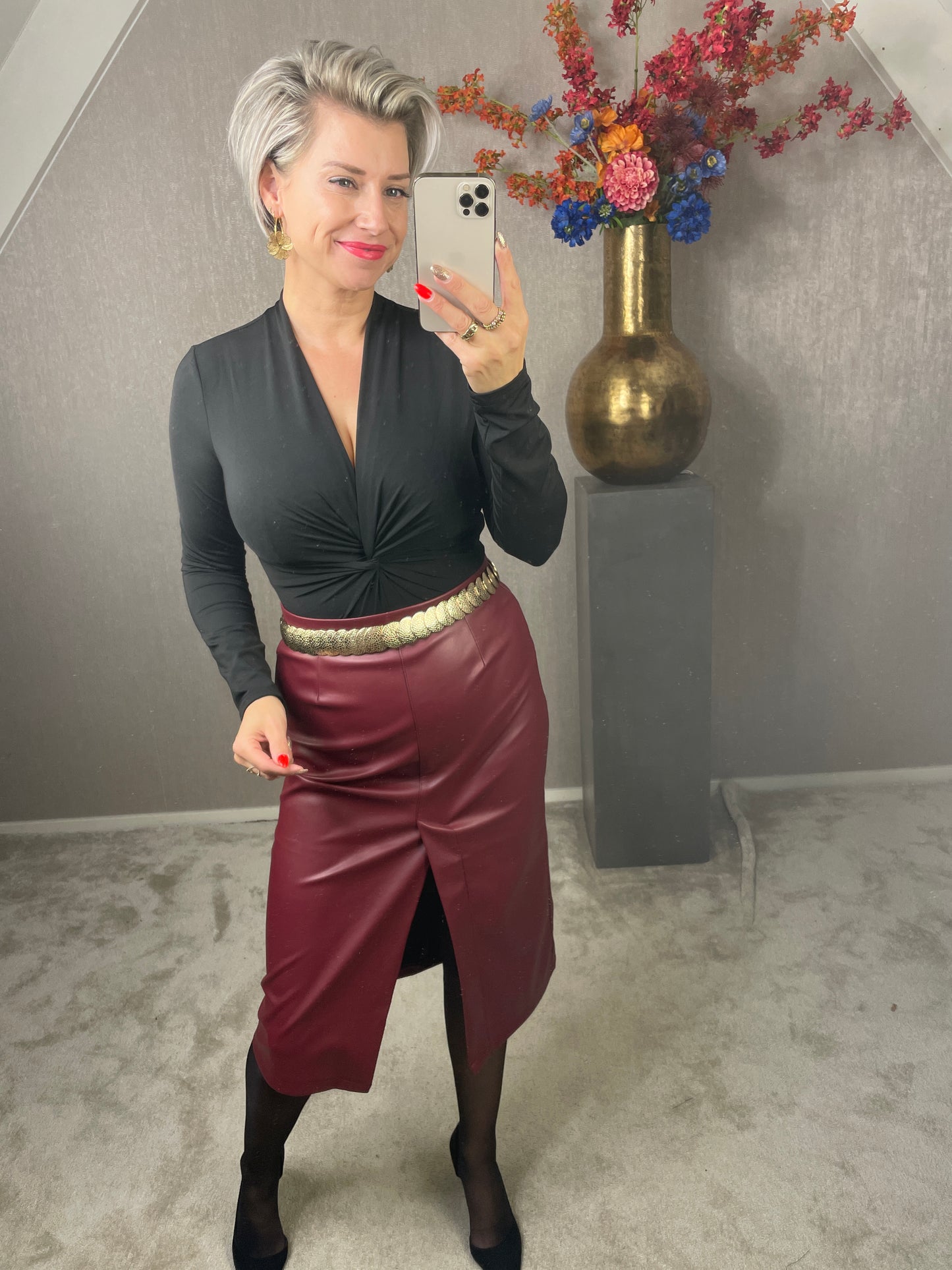 Rok midi bordeaux