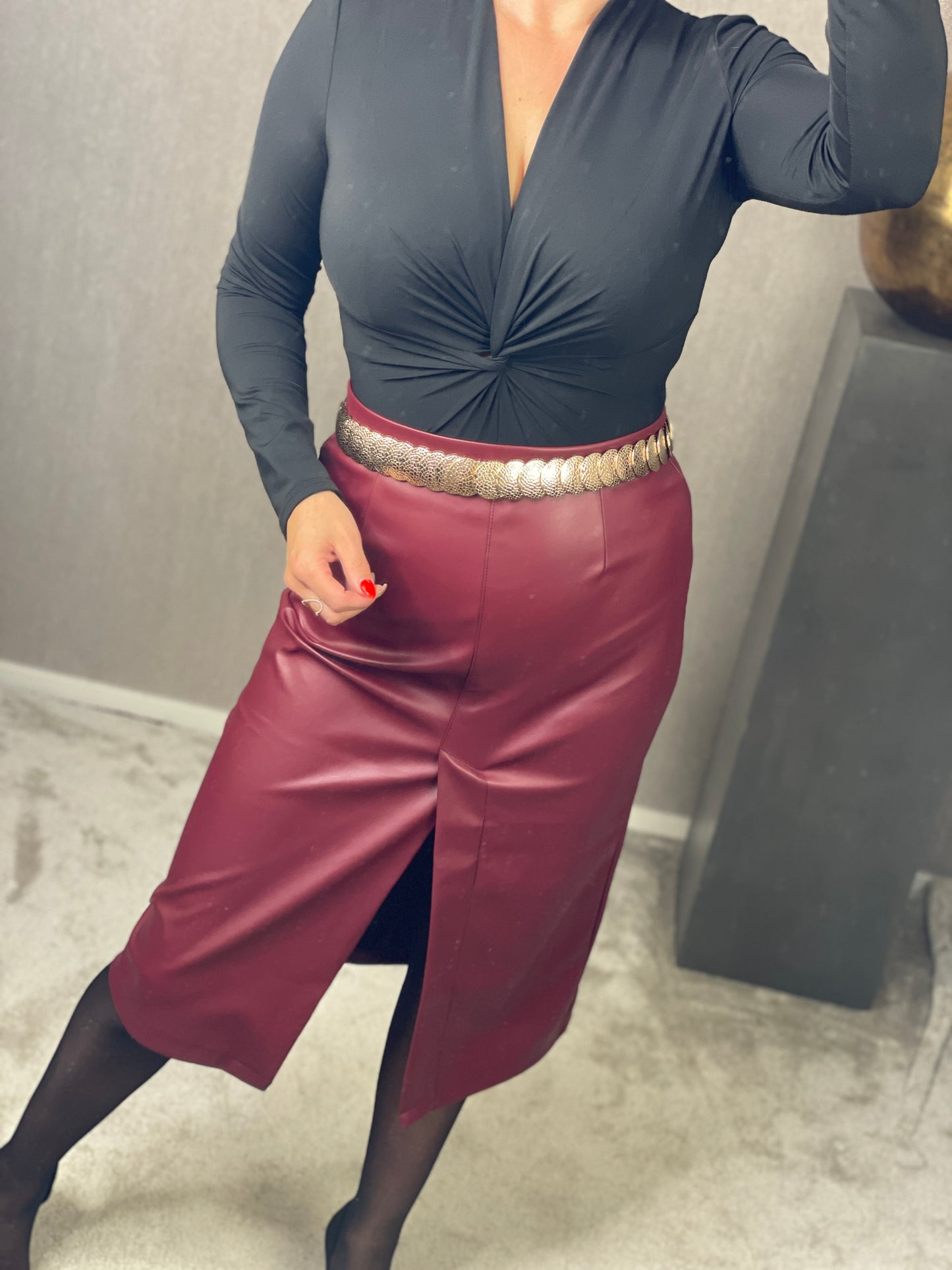 Rok midi bordeaux