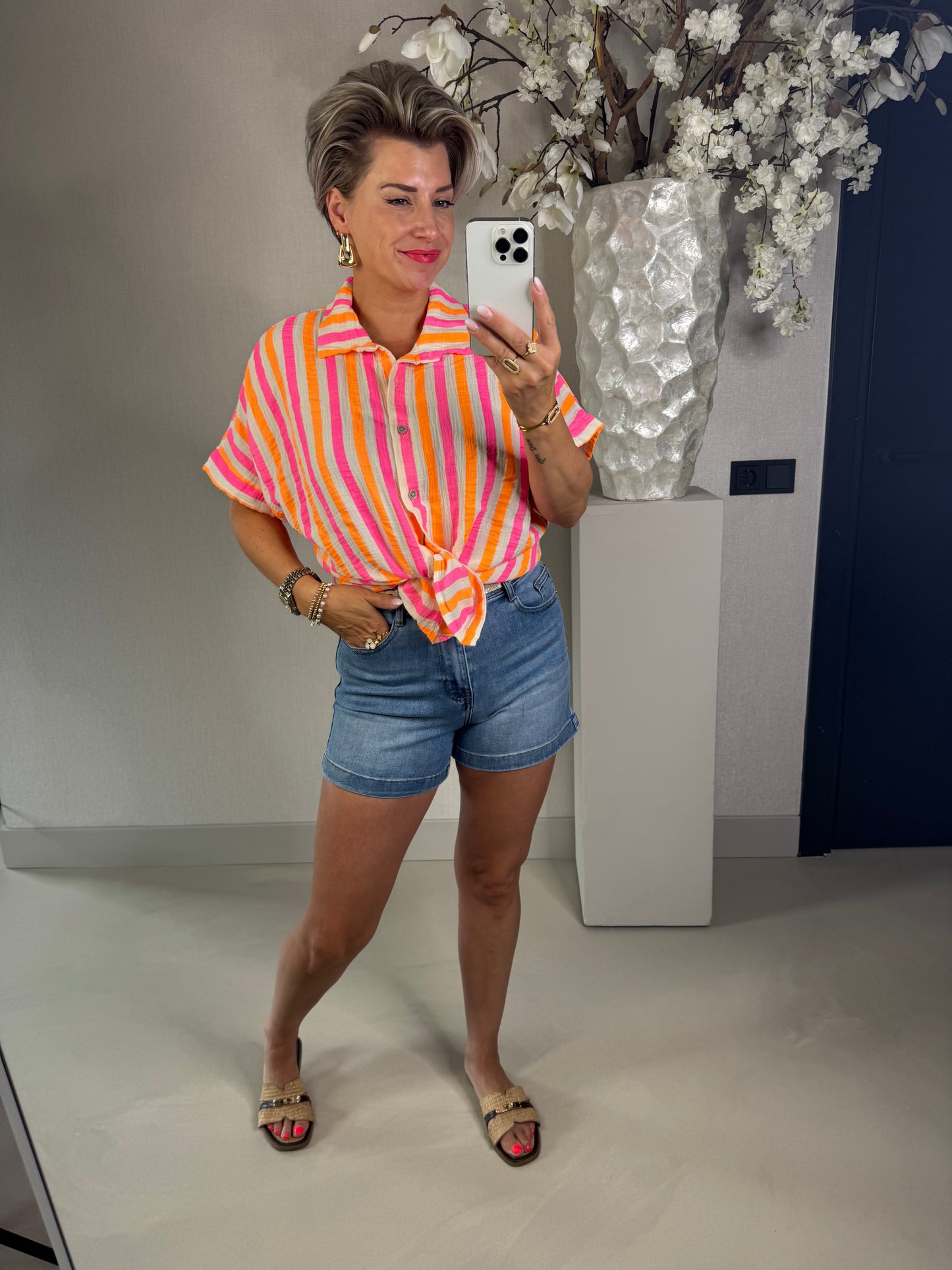 Blouse wafelstof streep
