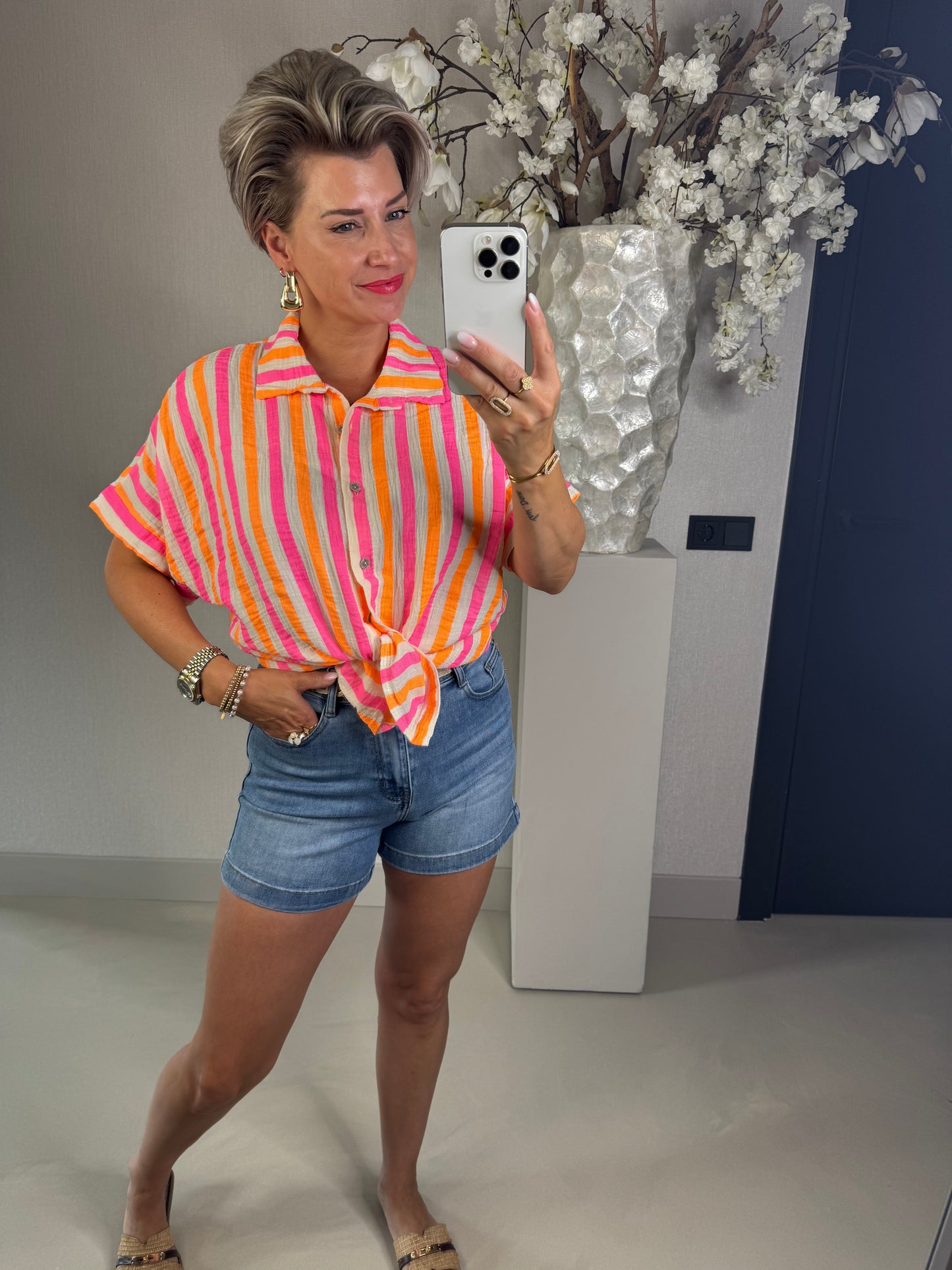 Blouse wafelstof streep