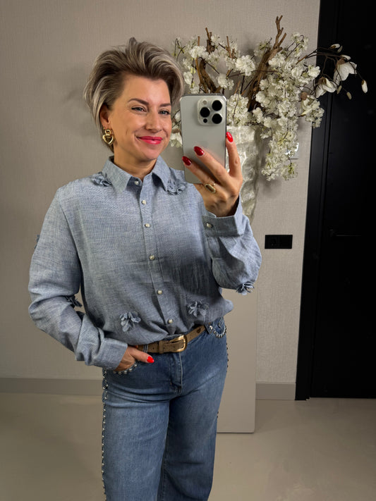 Blouse blauw bloemetje