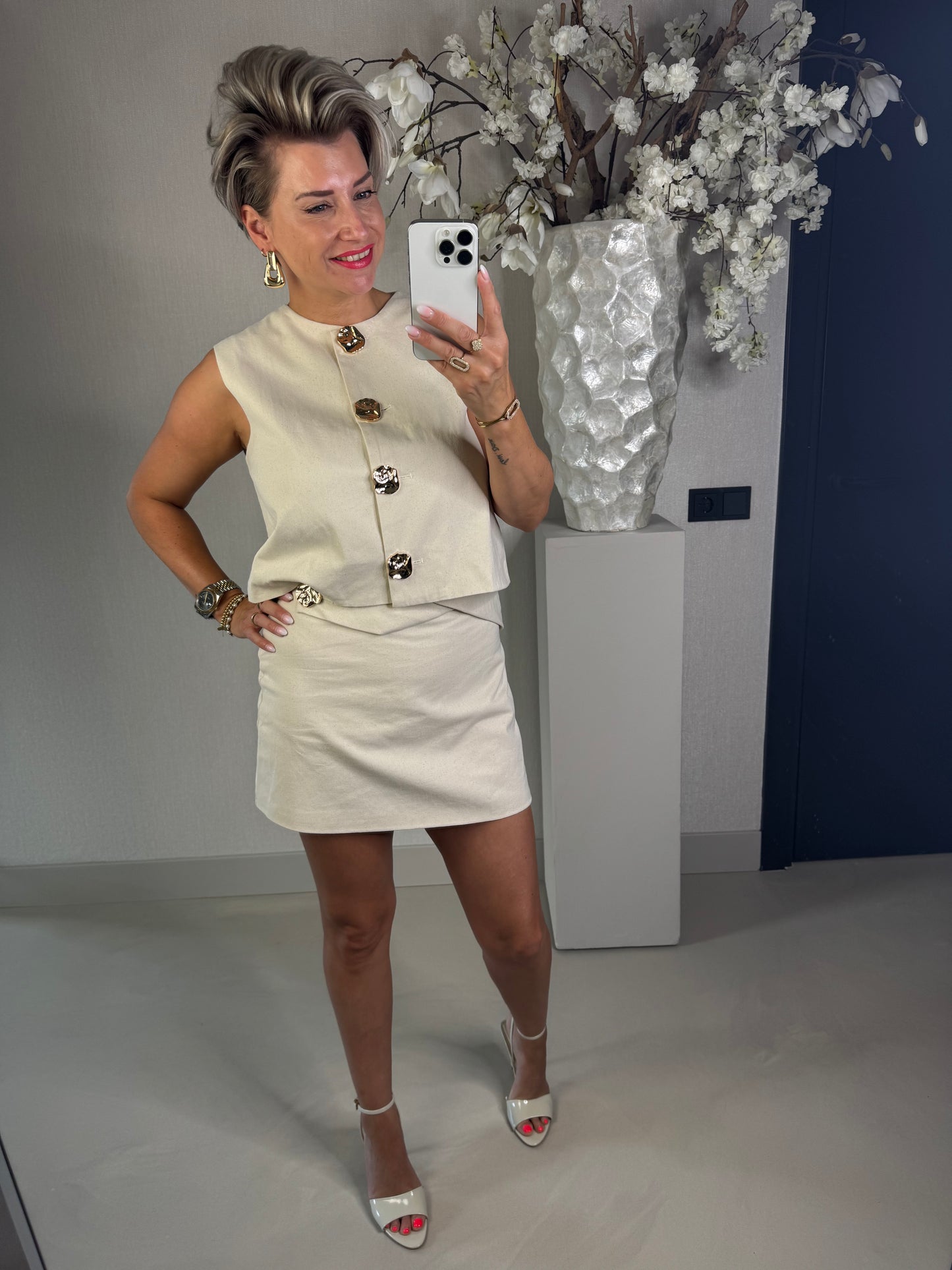 Gilet linnen look beige