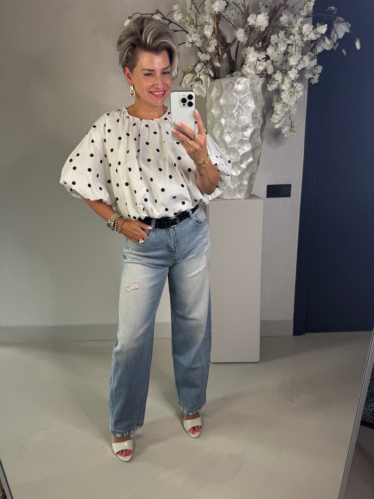 Blouse cropped polka dot