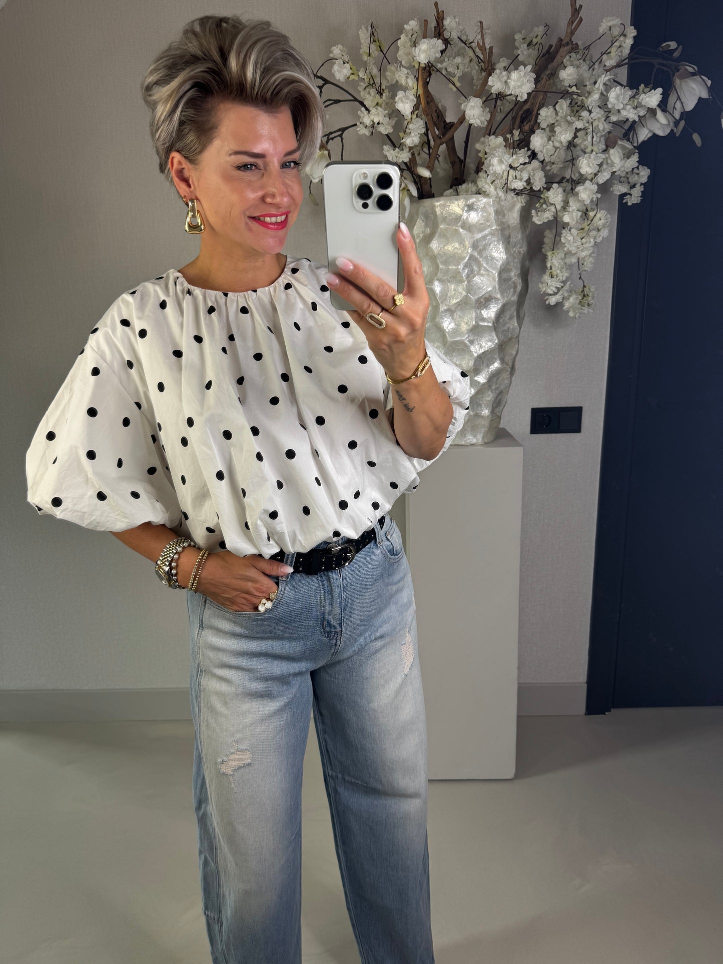 Blouse cropped polka dot