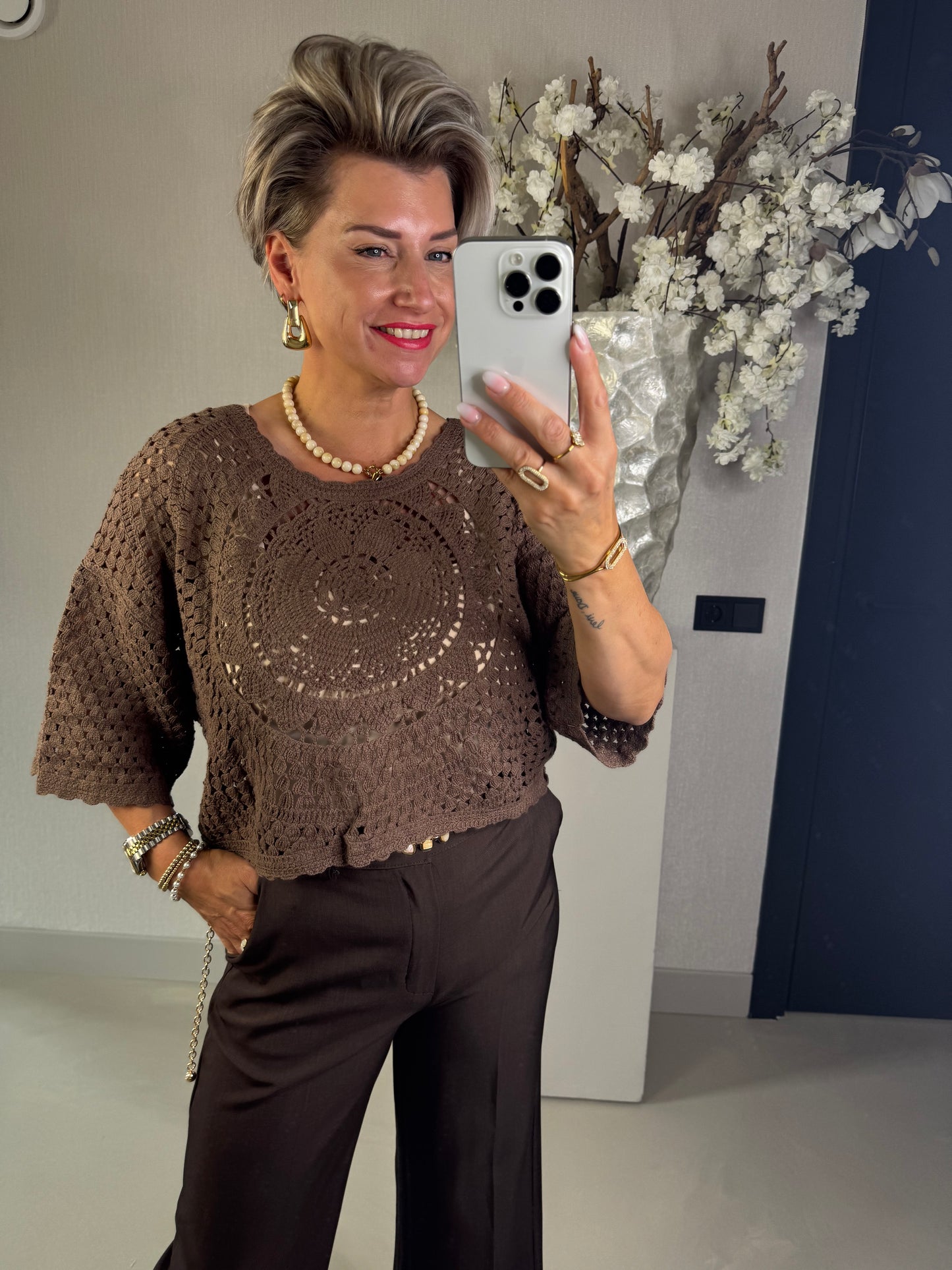 Boho gehaakte top choco