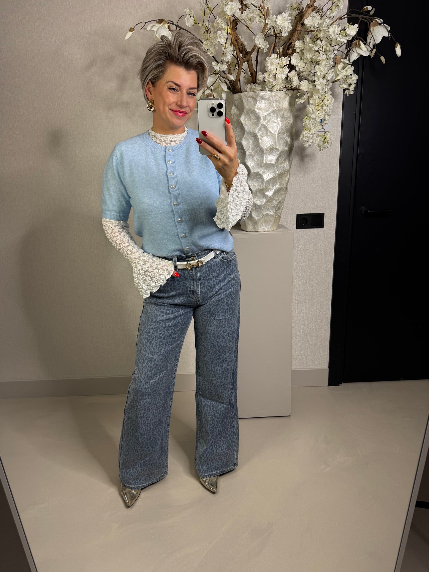 Wide leg jeans panter blauw