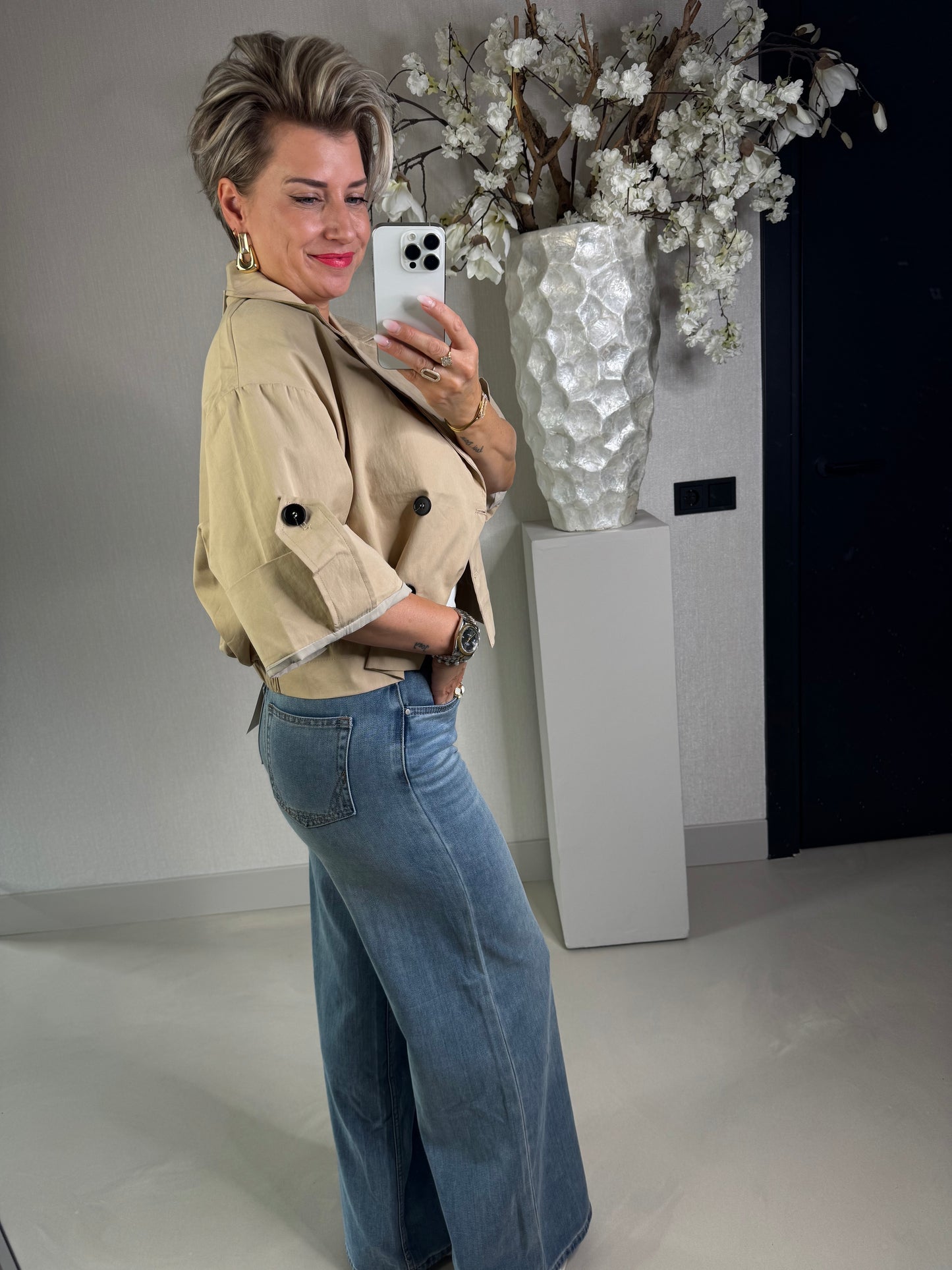 Trenchcoat cropped beige