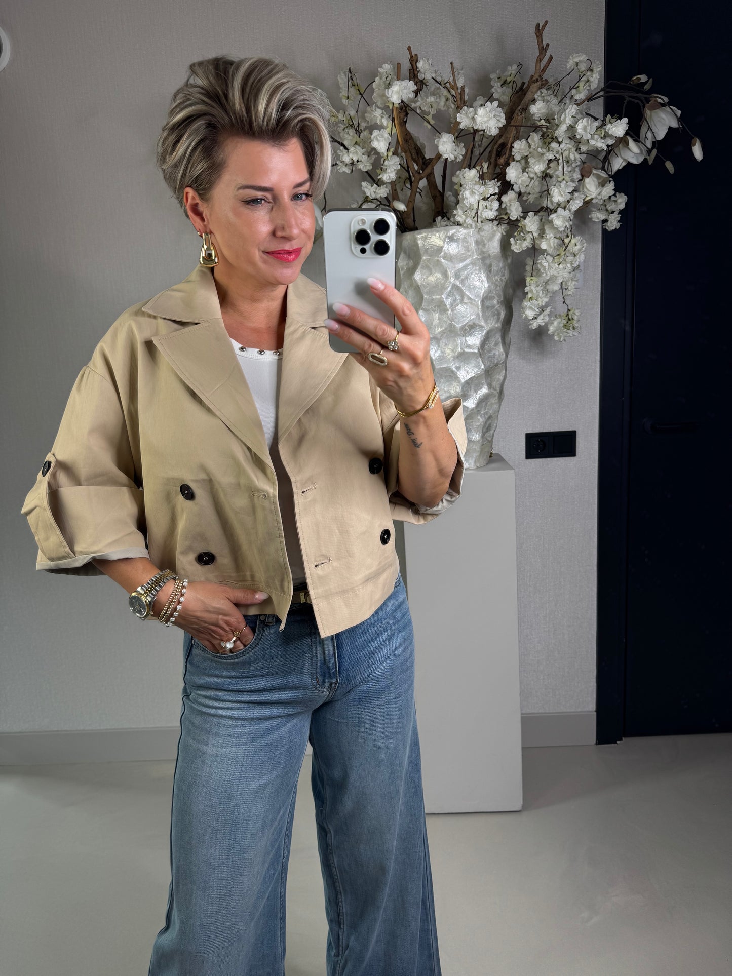 Trenchcoat cropped beige