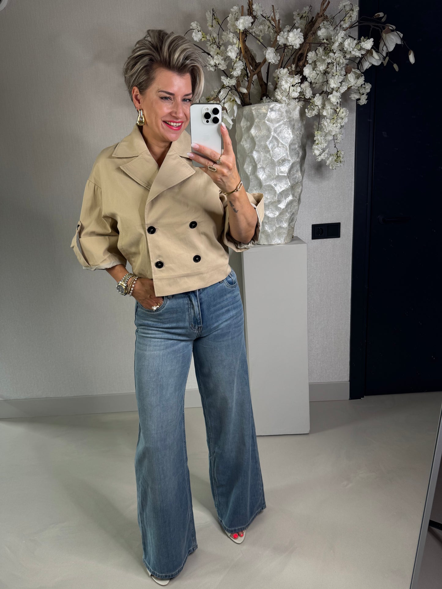 Trenchcoat cropped beige