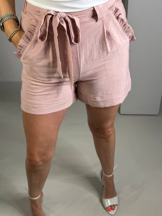 Shortje linnen look blush