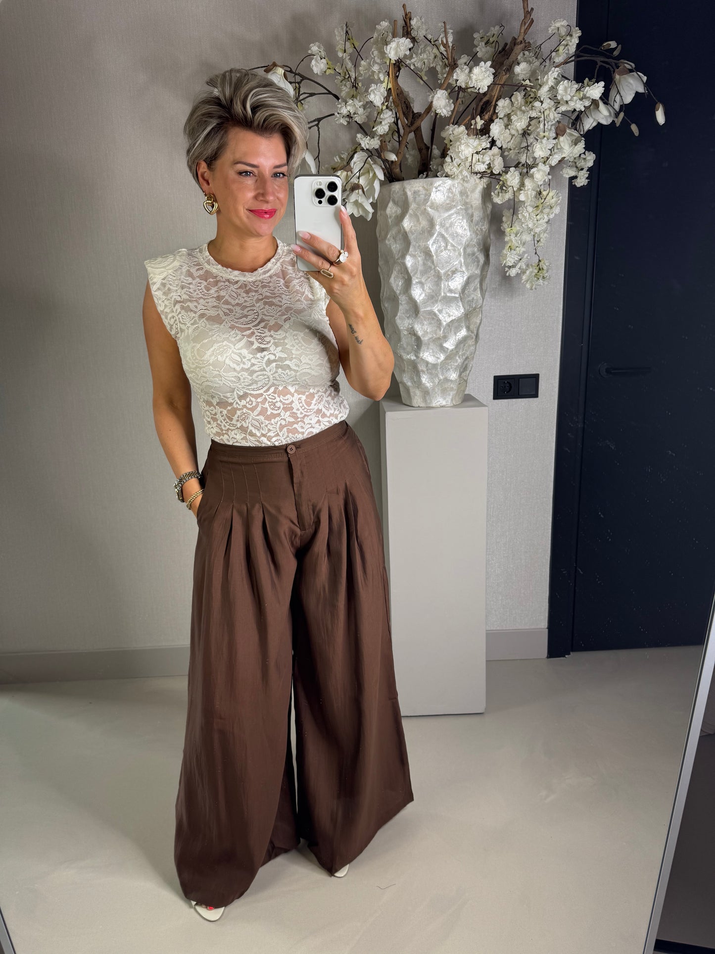 Wide leg pantalon chocolat brown