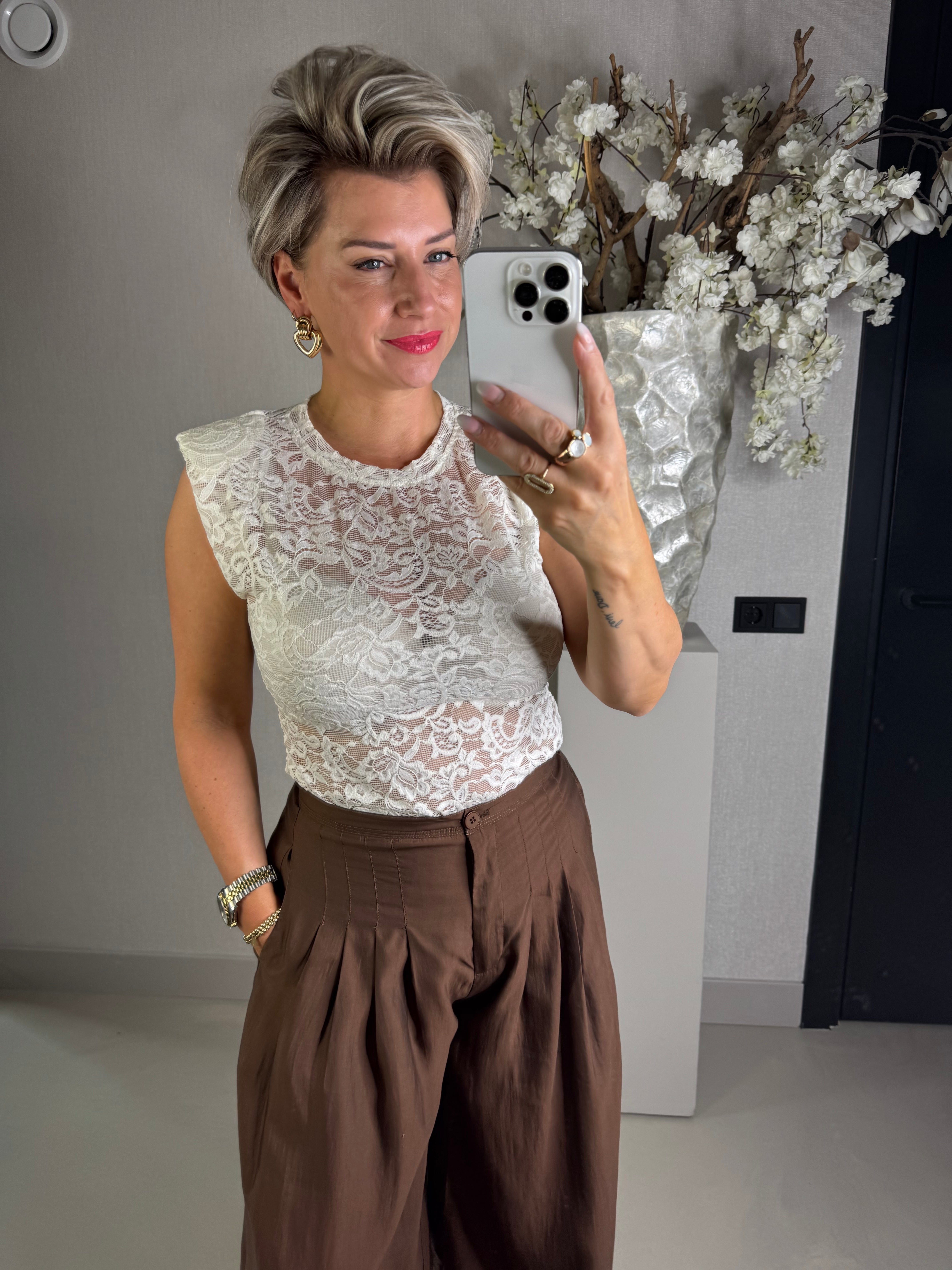 Kanten top mouwloos off white