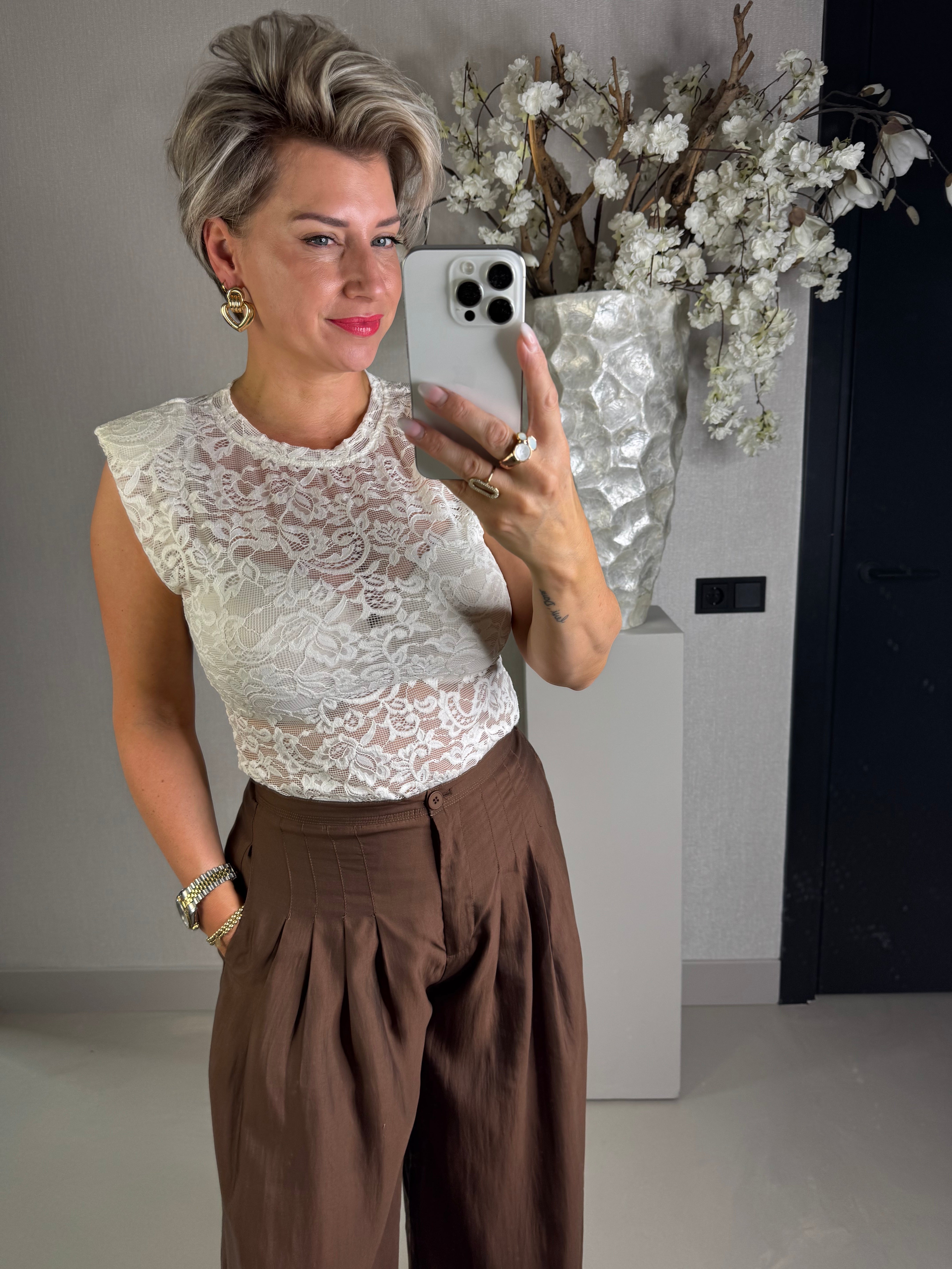 Kanten top mouwloos off white