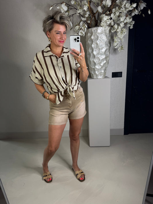 Blouse crinkeld cotton bruin beige