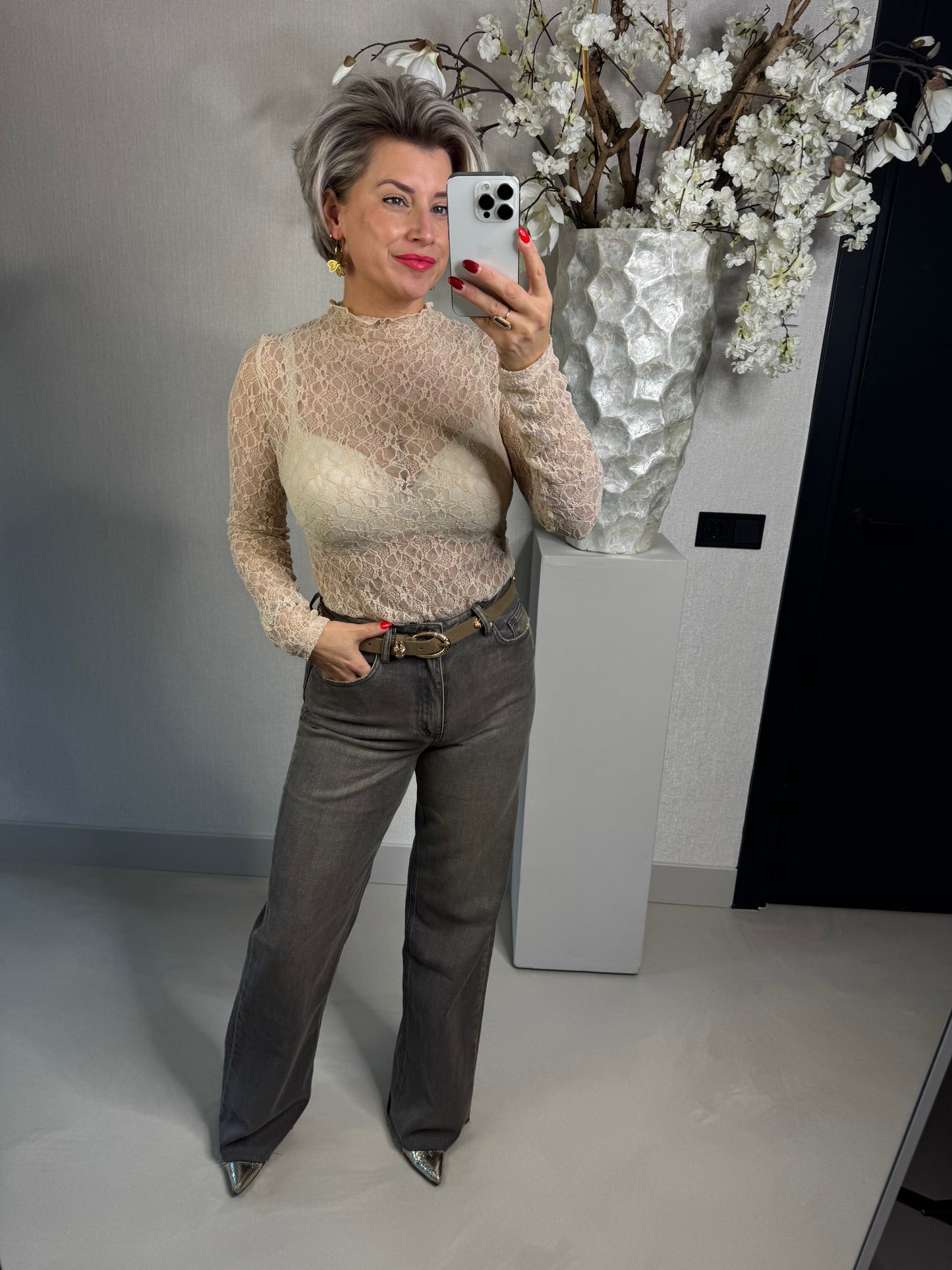 Kanten top beige Eliza