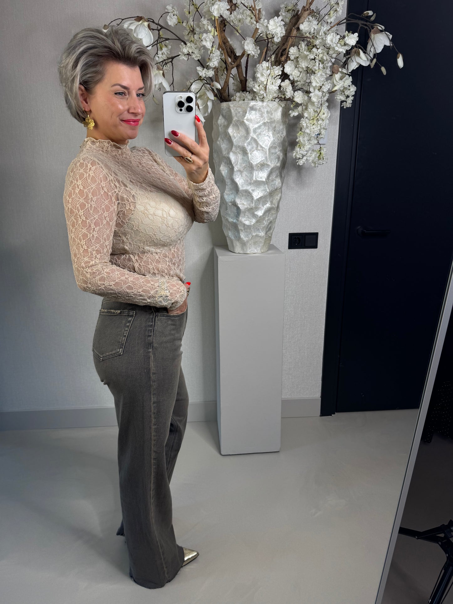 Kanten top beige Eliza