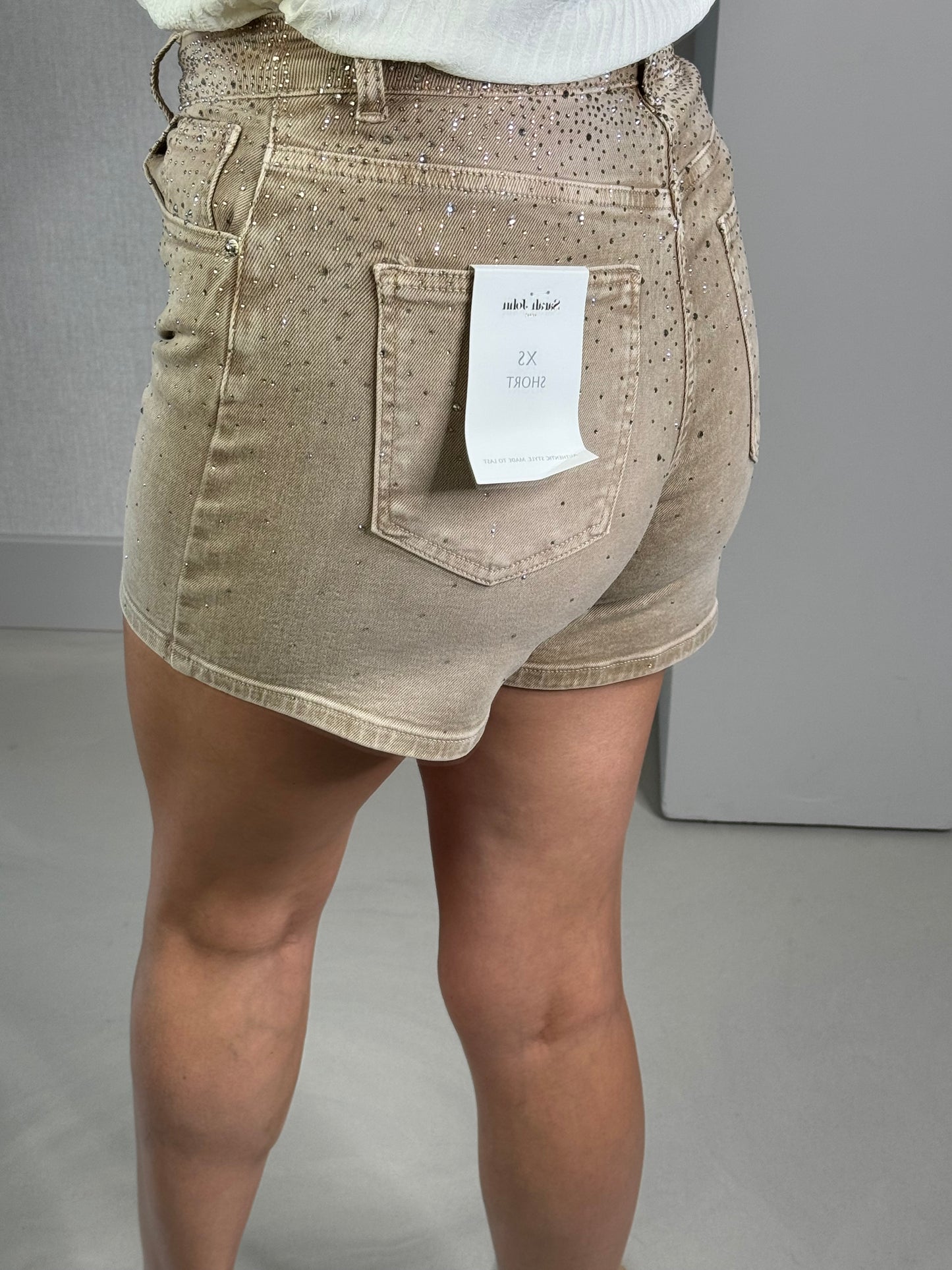 Jeans short strass beige