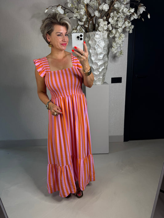 Jurk roze oranje streep