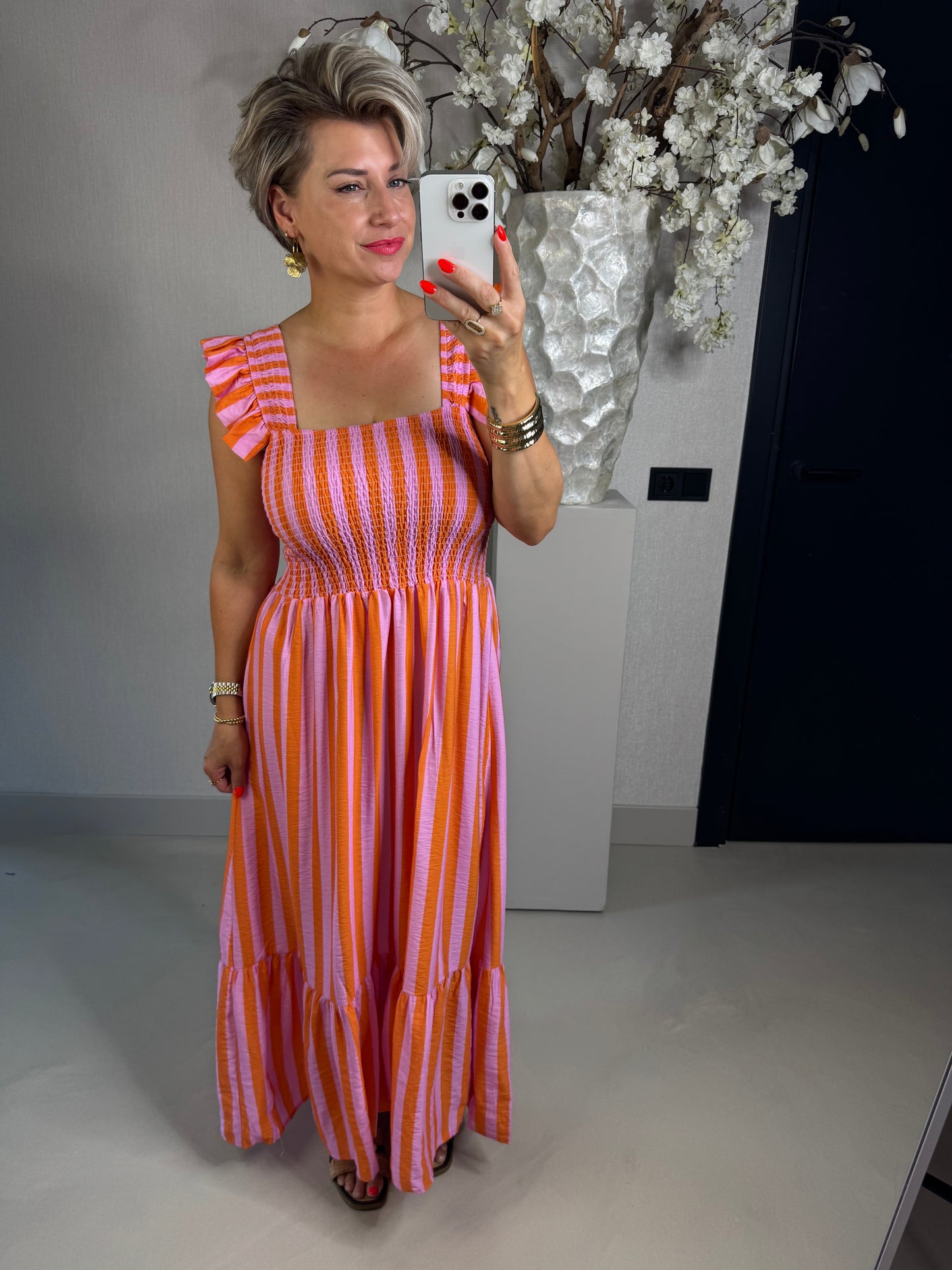 Jurk roze oranje streep