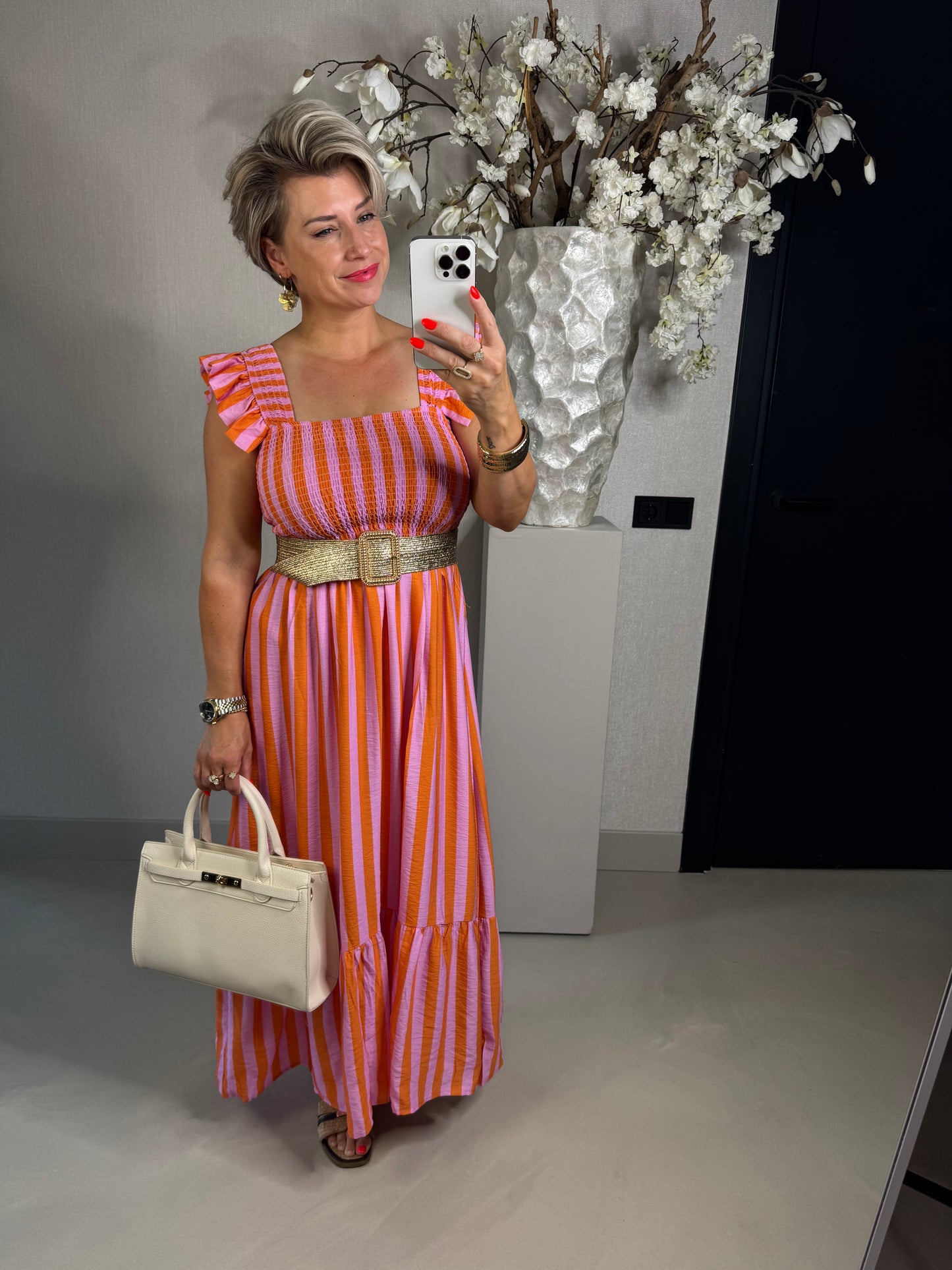 Jurk roze oranje streep