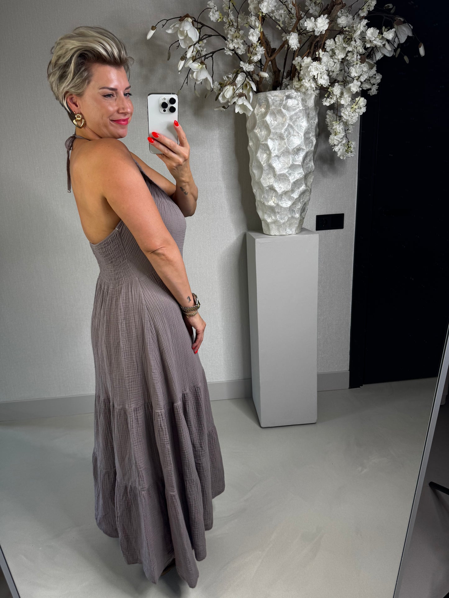 Jurk mousseline taupe
