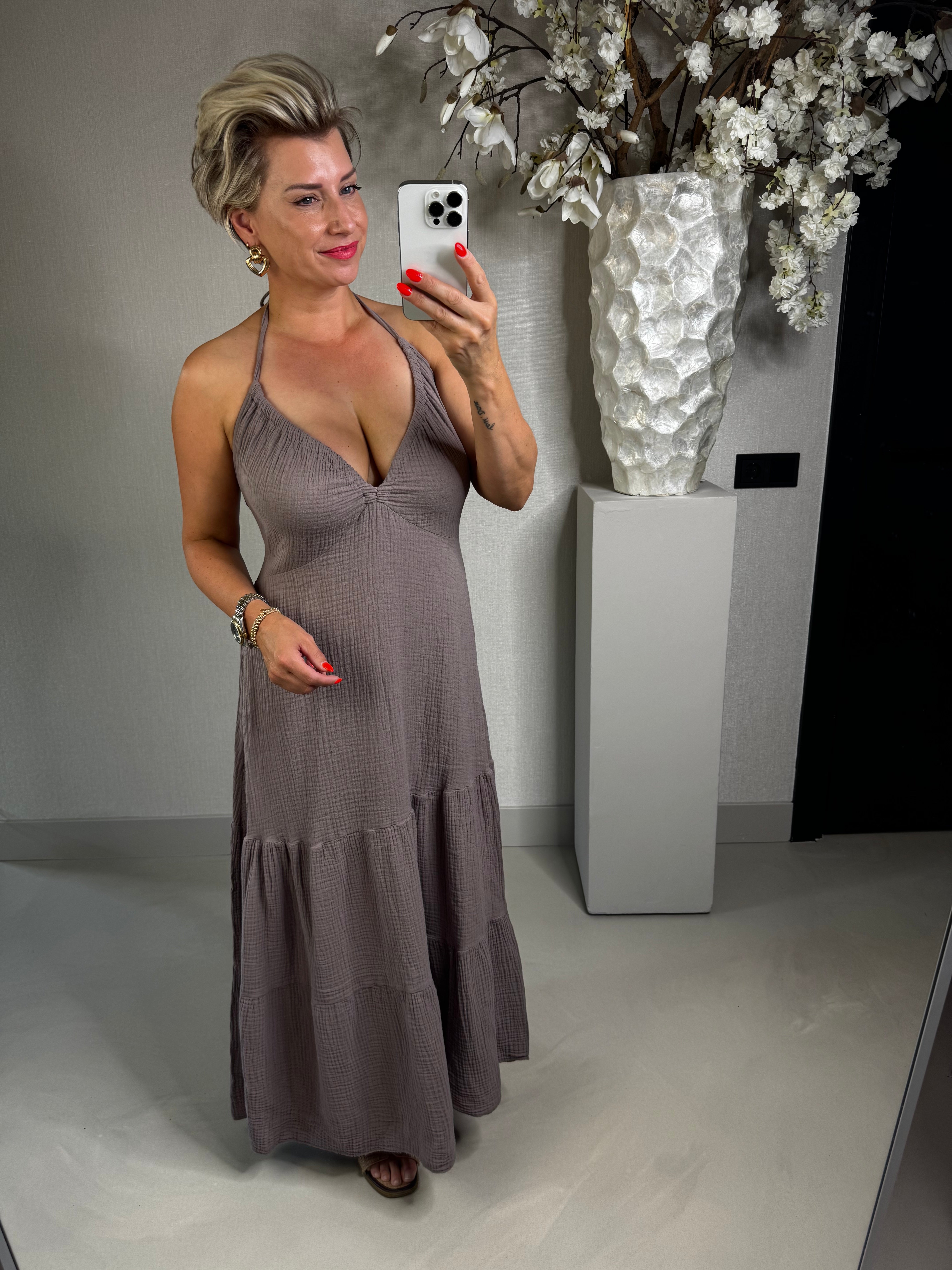 Jurk mousseline taupe